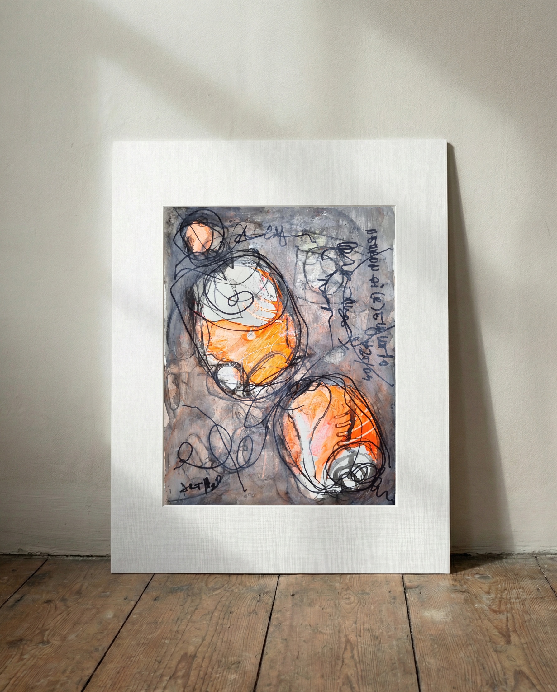 Grey and Tangerine Neural Network — art on the wall, room interior preview 3