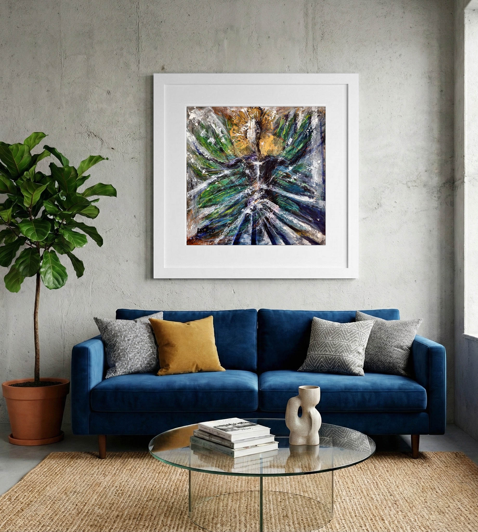 Emerald and Gold Ascendant Spirit — art on the wall, room interior preview 2