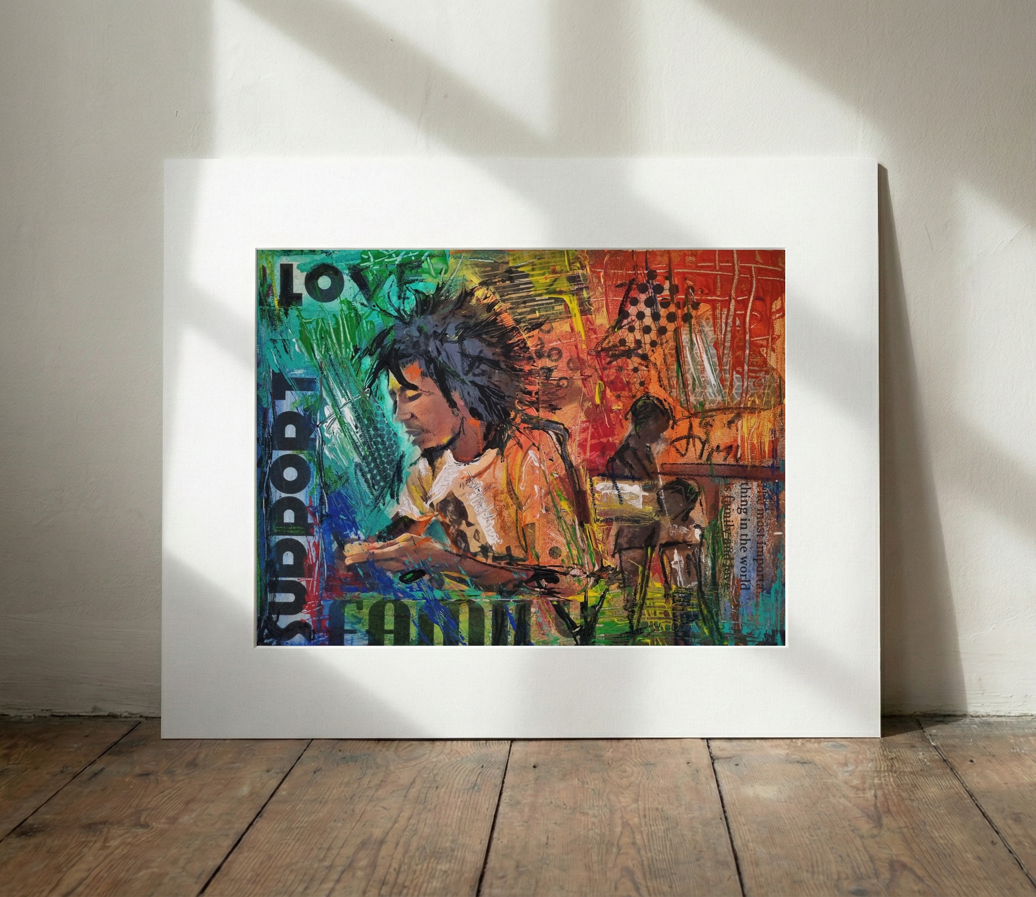 Bob's Contemplation in Red and Green — art on the wall, room interior preview 2