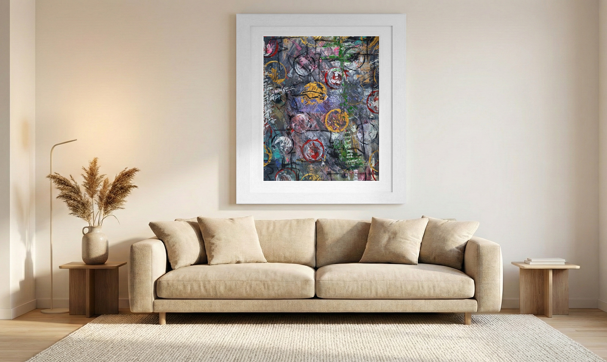 Gold and Grey Market Reflections — art on the wall, room interior preview 1