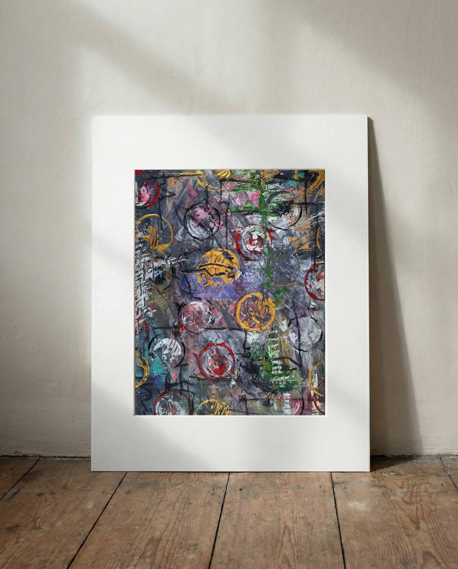 Gold and Grey Market Reflections — art on the wall, room interior preview 3