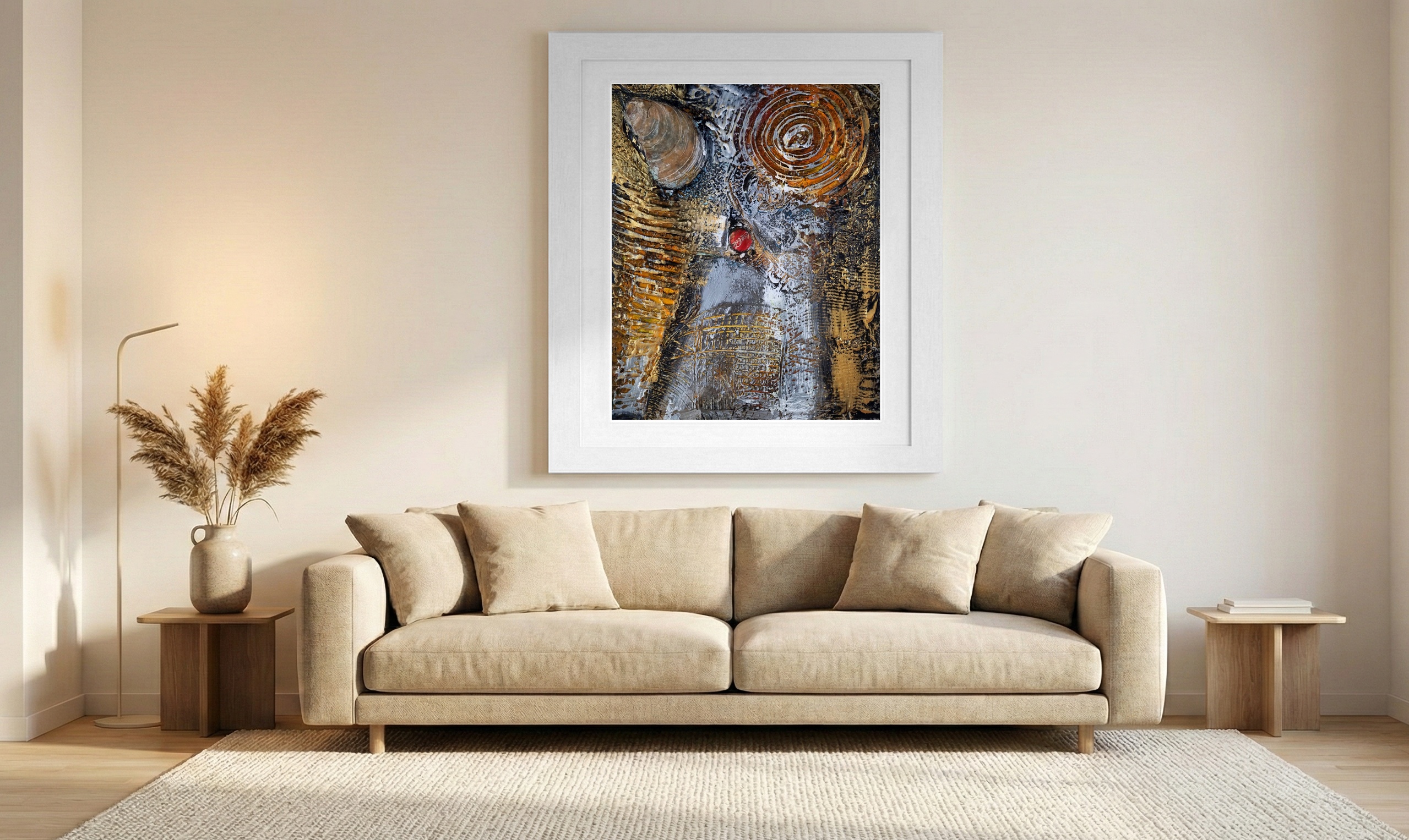 Consumerism and Industrial Spiral — art on the wall, room interior preview 1