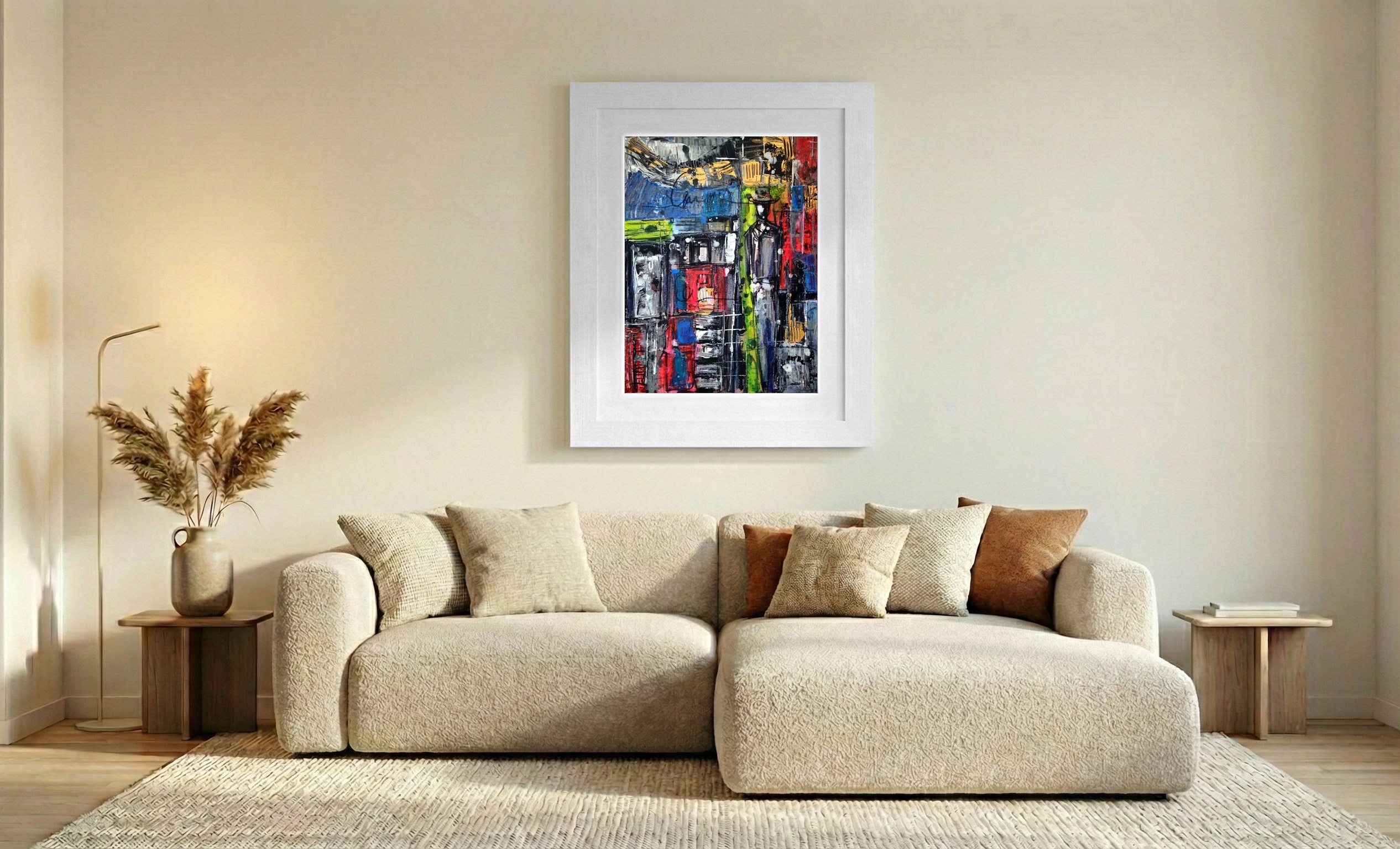 Abstract Urban Gentleman in Bold Colors — art on the wall, room interior preview 2