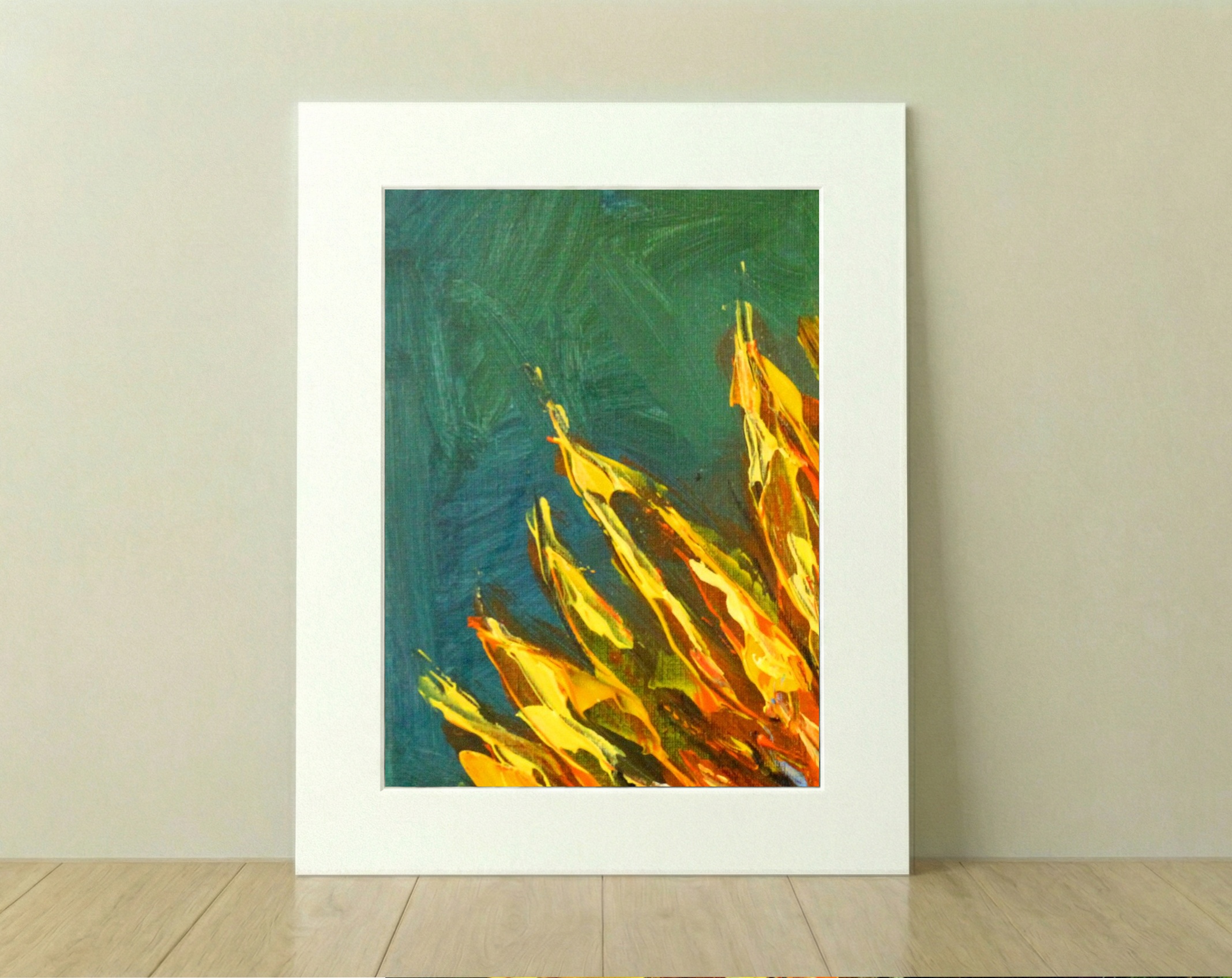 Vibrant Sunflower Panel One — art on the wall, room interior preview 3