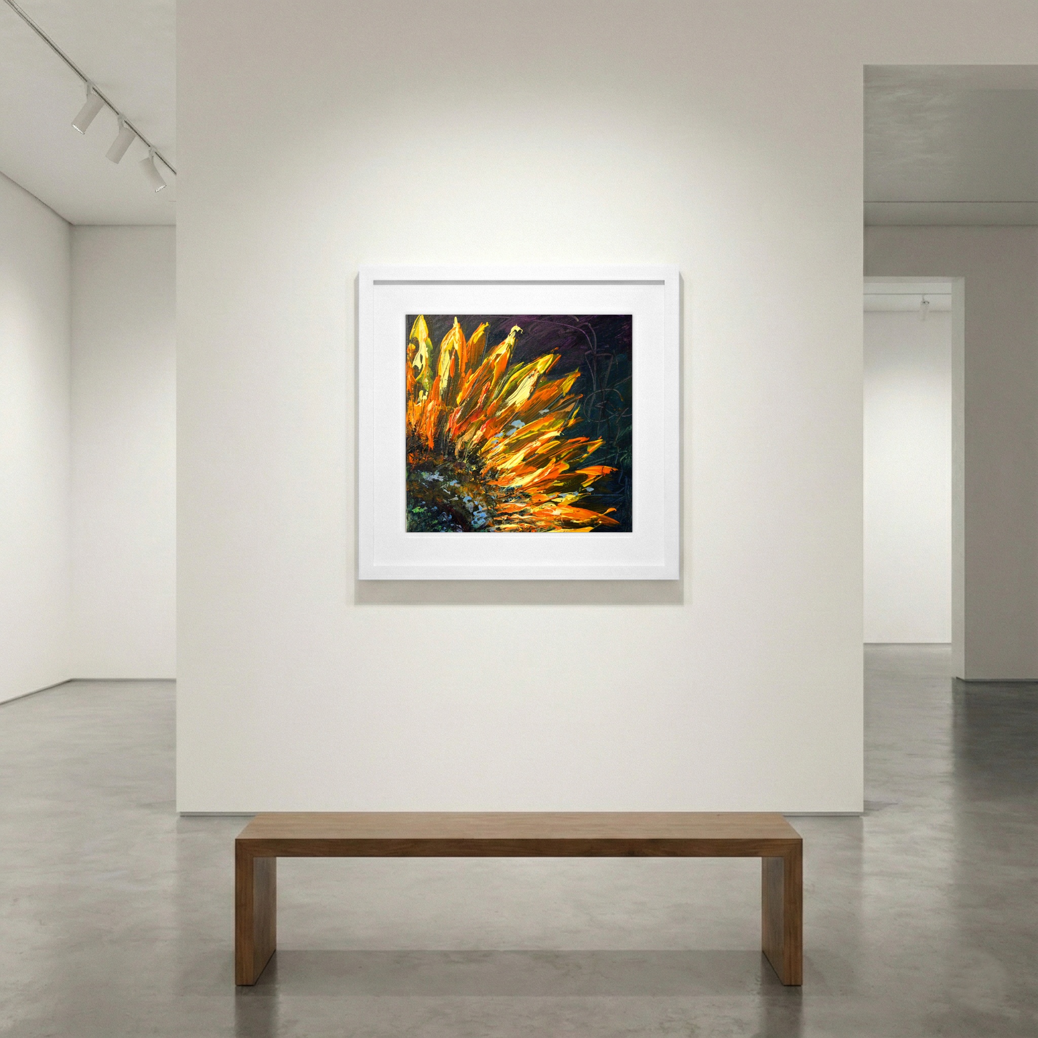 Sunflower Upper Right Panel in Impasto — art on the wall, room interior preview 1