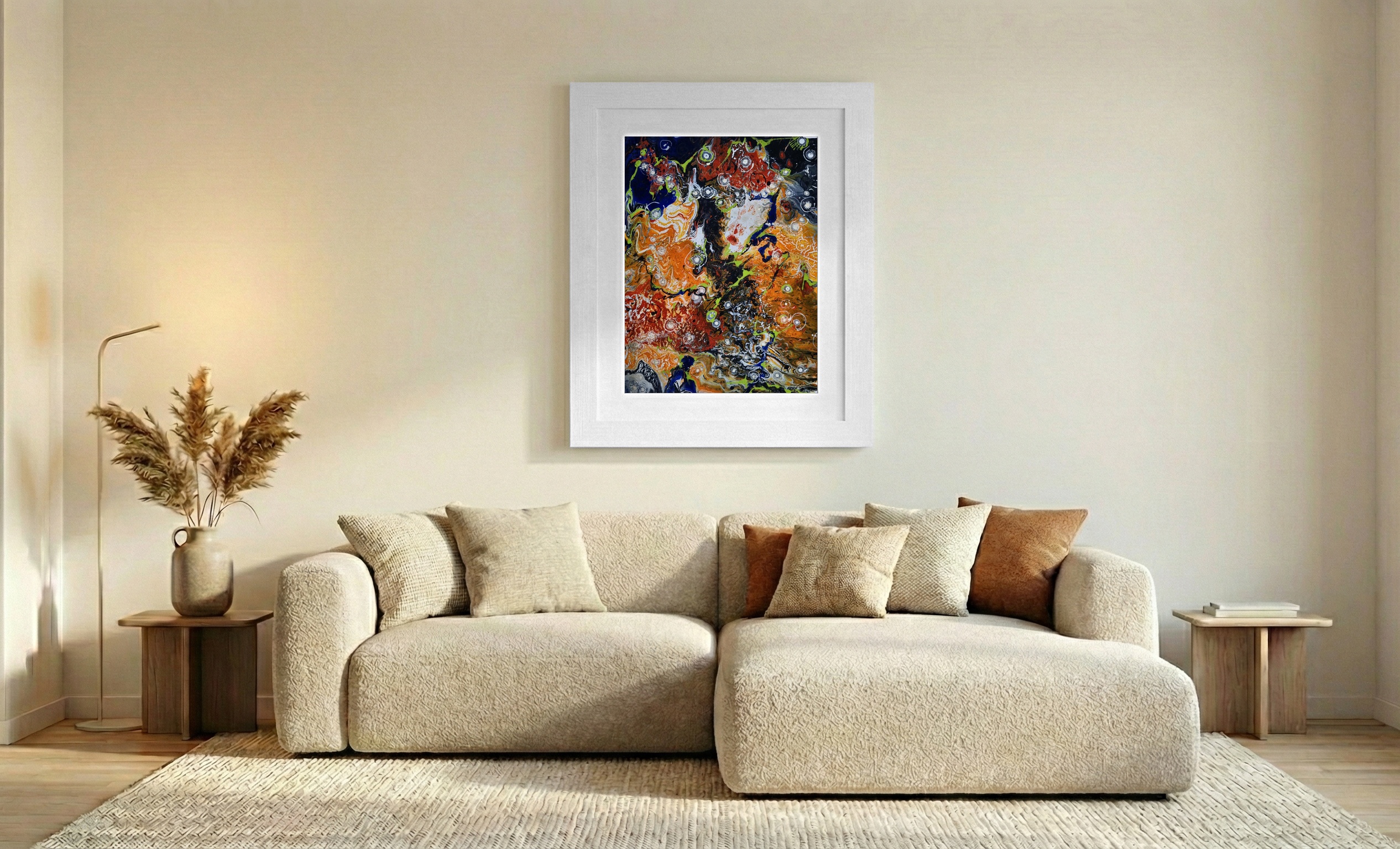 Molten Red and Charcoal Volcanic Abstract — art on the wall, room interior preview 2