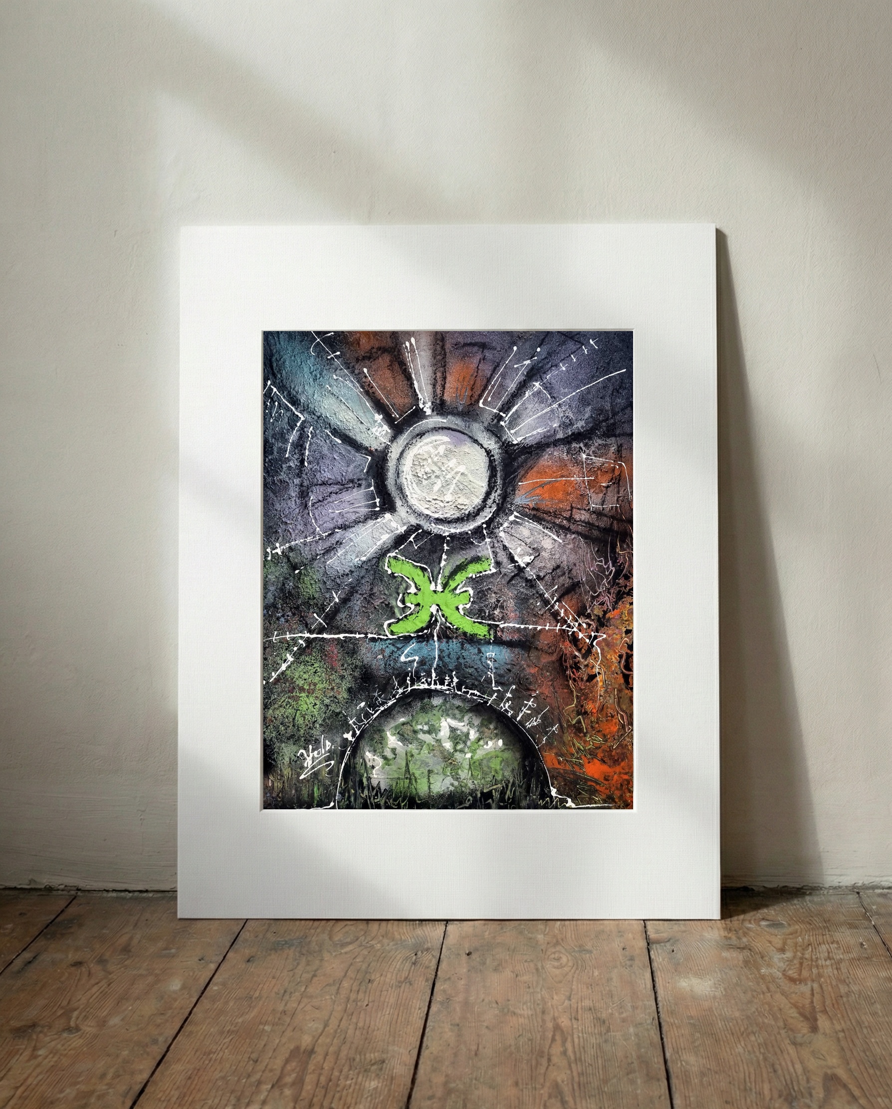 Vivid Holochain Abstract in Raw Cyberspace — art on the wall, room interior preview 2