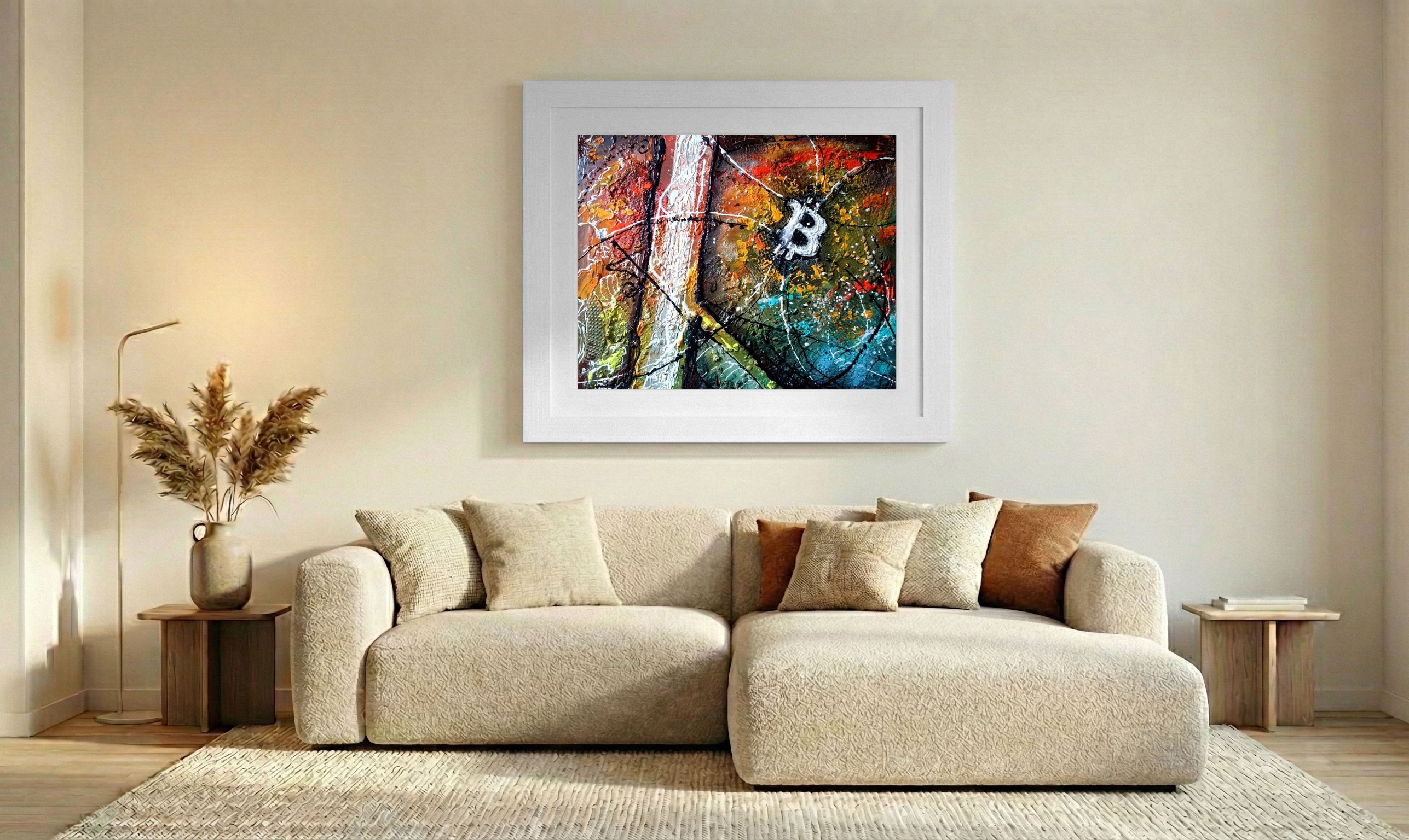 Dynamic Bitcoin Network in Abstract Form — art on the wall, room interior preview 1