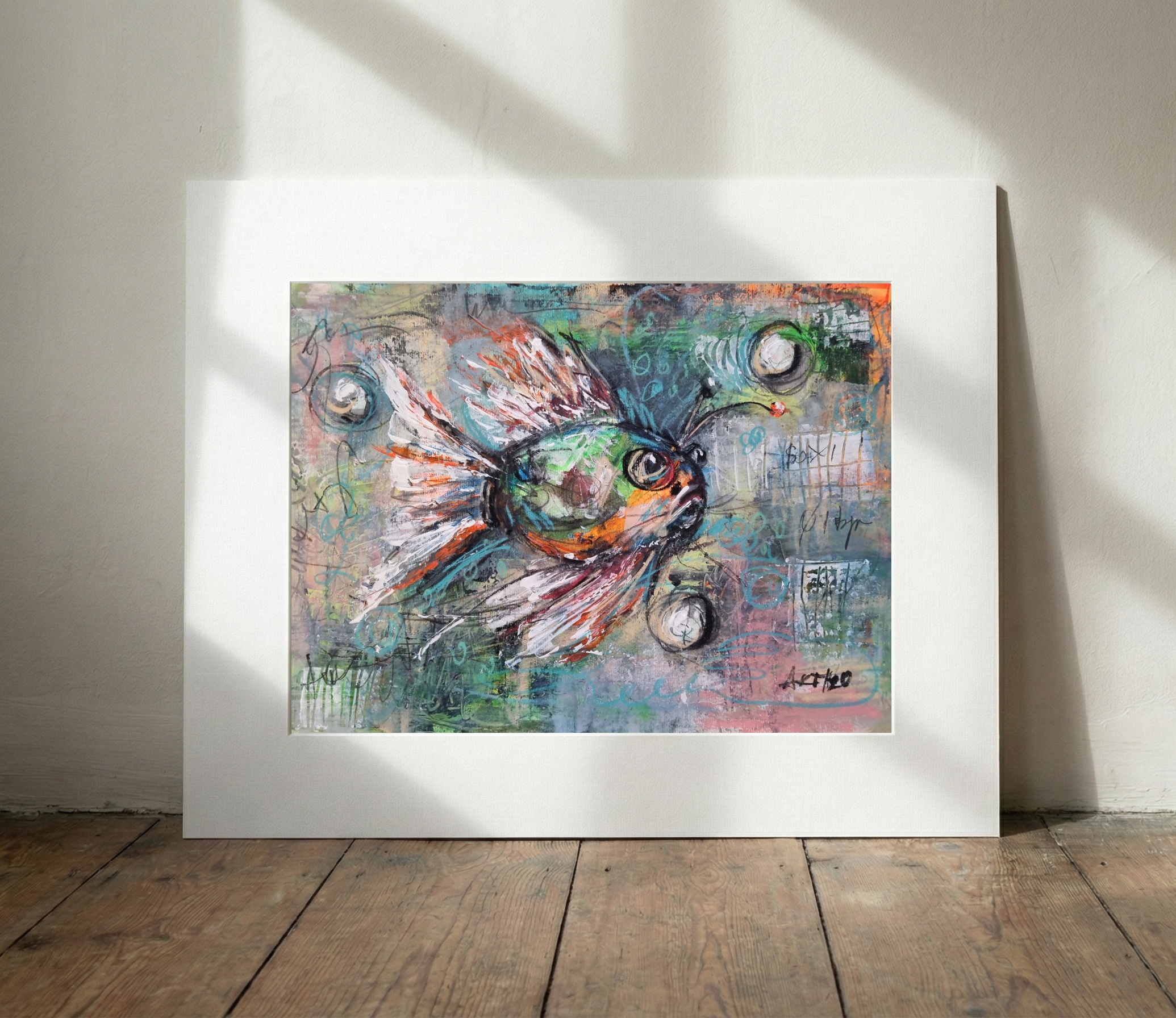 Emerald Fish with Guiding Light, A3 Acrylic Art — art on the wall, room interior preview 3