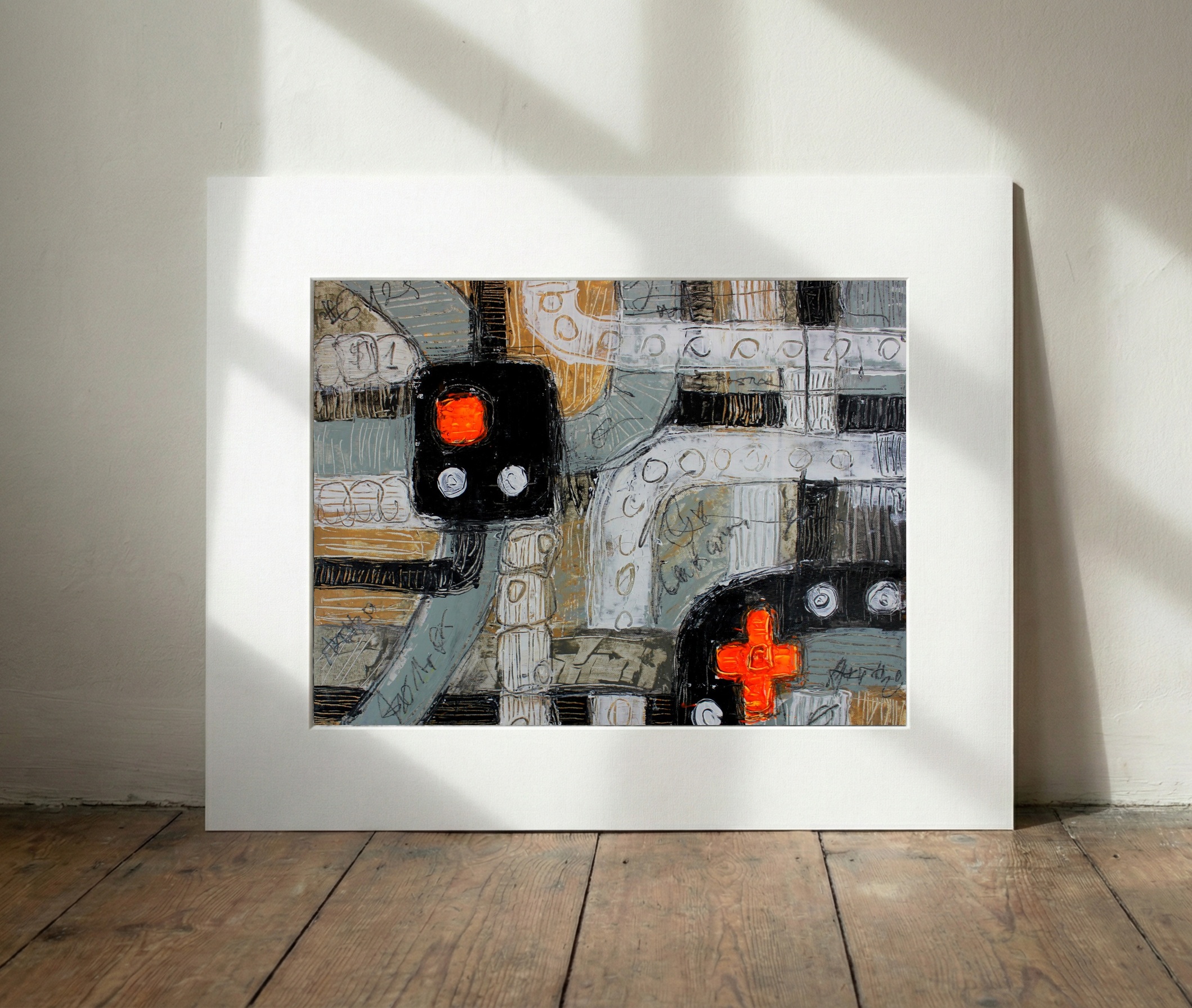 Neon and Grey Urban Structure — art on the wall, room interior preview 2