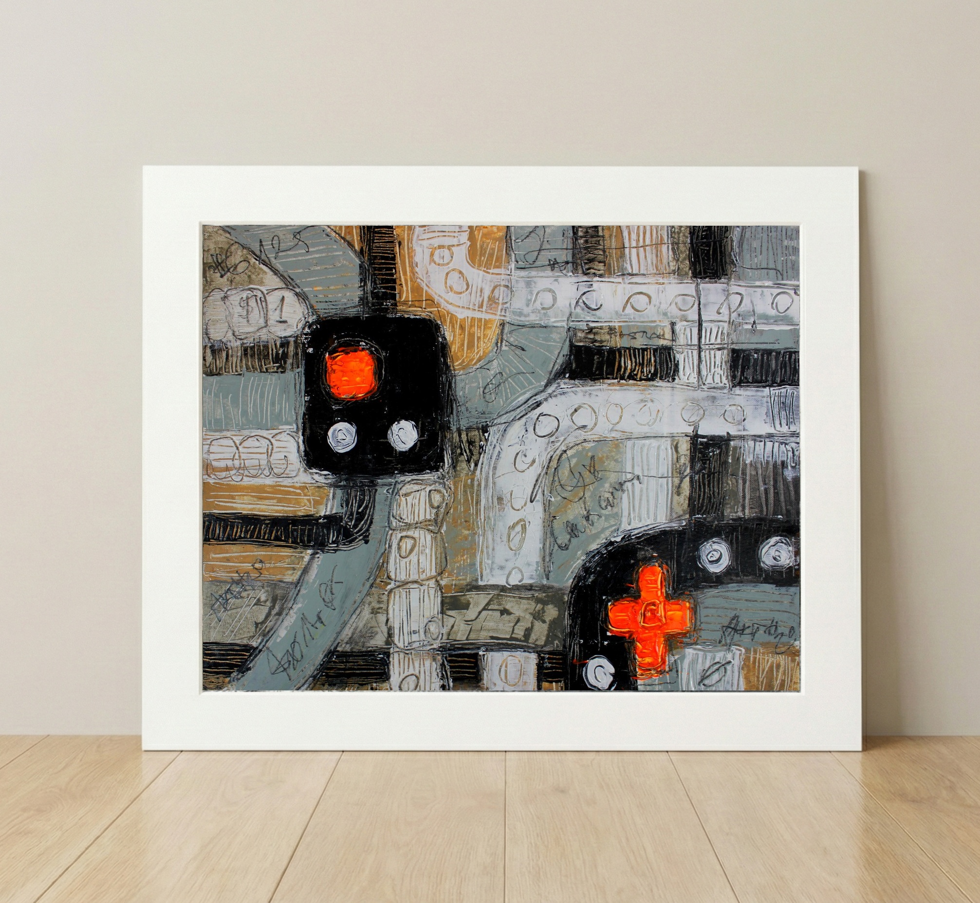 Neon and Grey Urban Structure — art on the wall, room interior preview 3