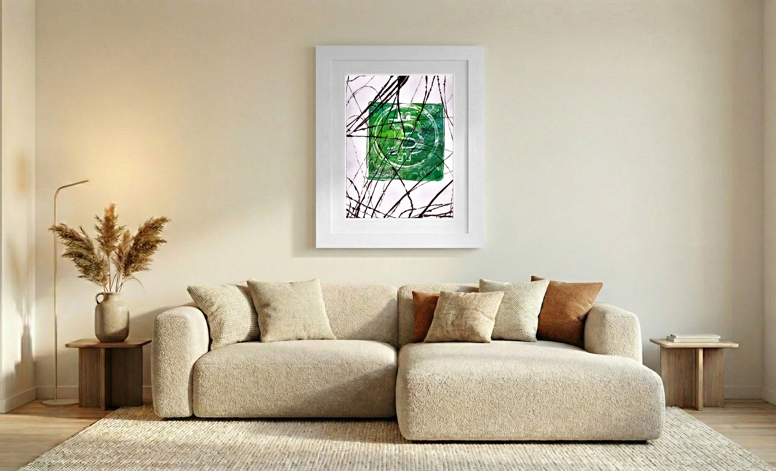 Emerald Green Digital Reflection — art on the wall, room interior preview 1