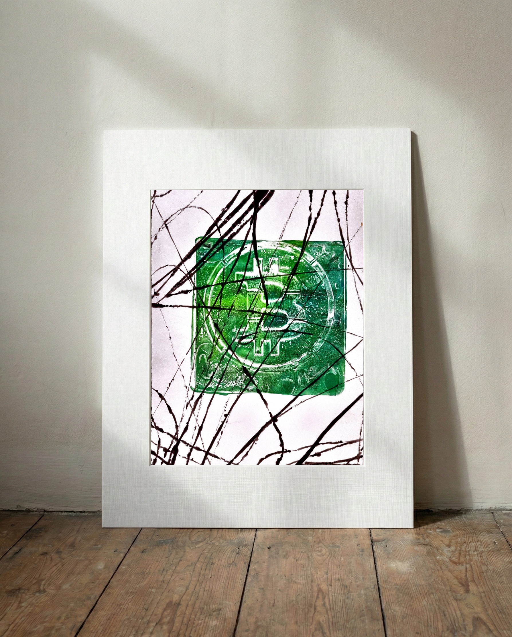 Emerald Green Digital Reflection — art on the wall, room interior preview 2
