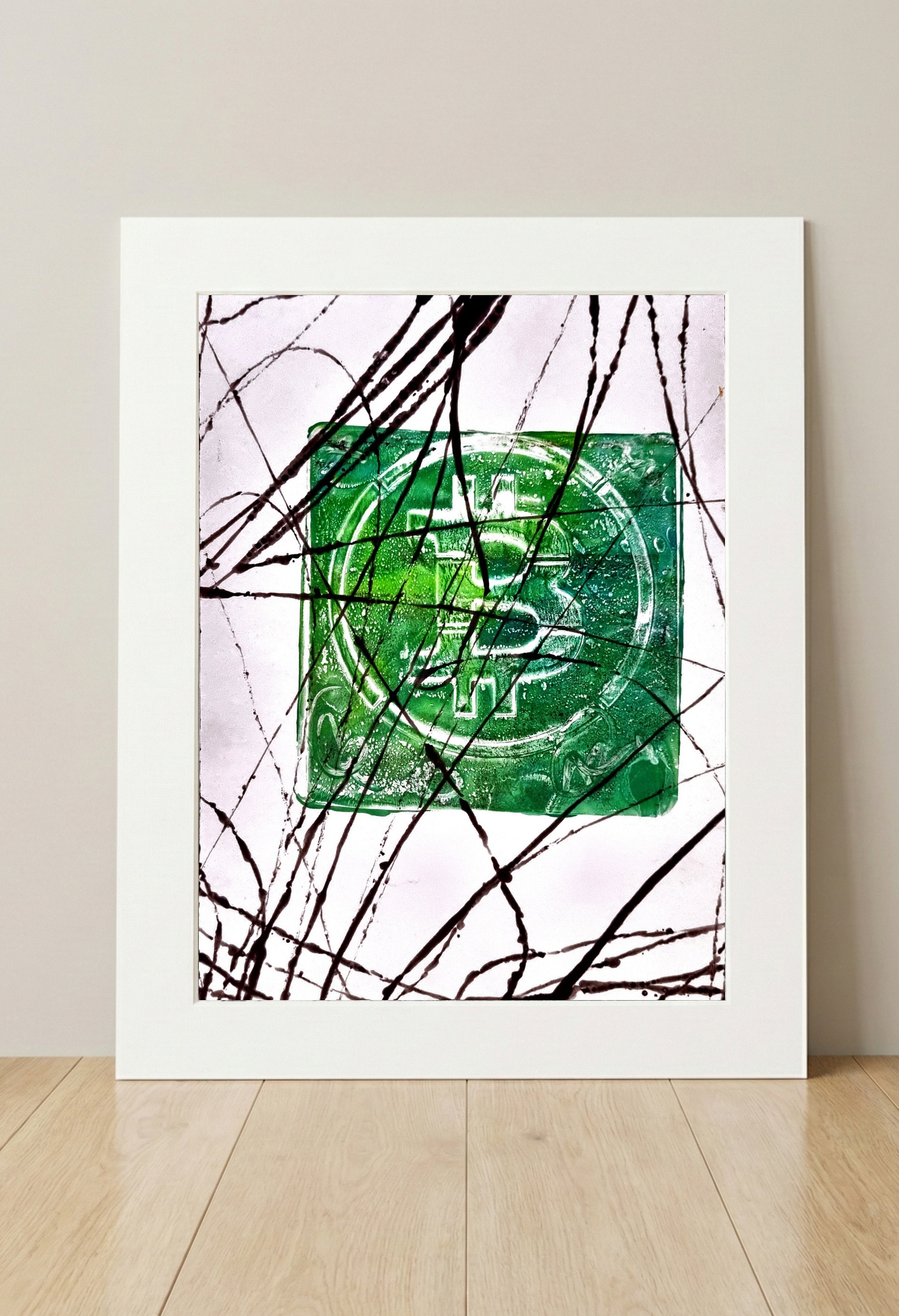 Emerald Green Digital Reflection — art on the wall, room interior preview 3
