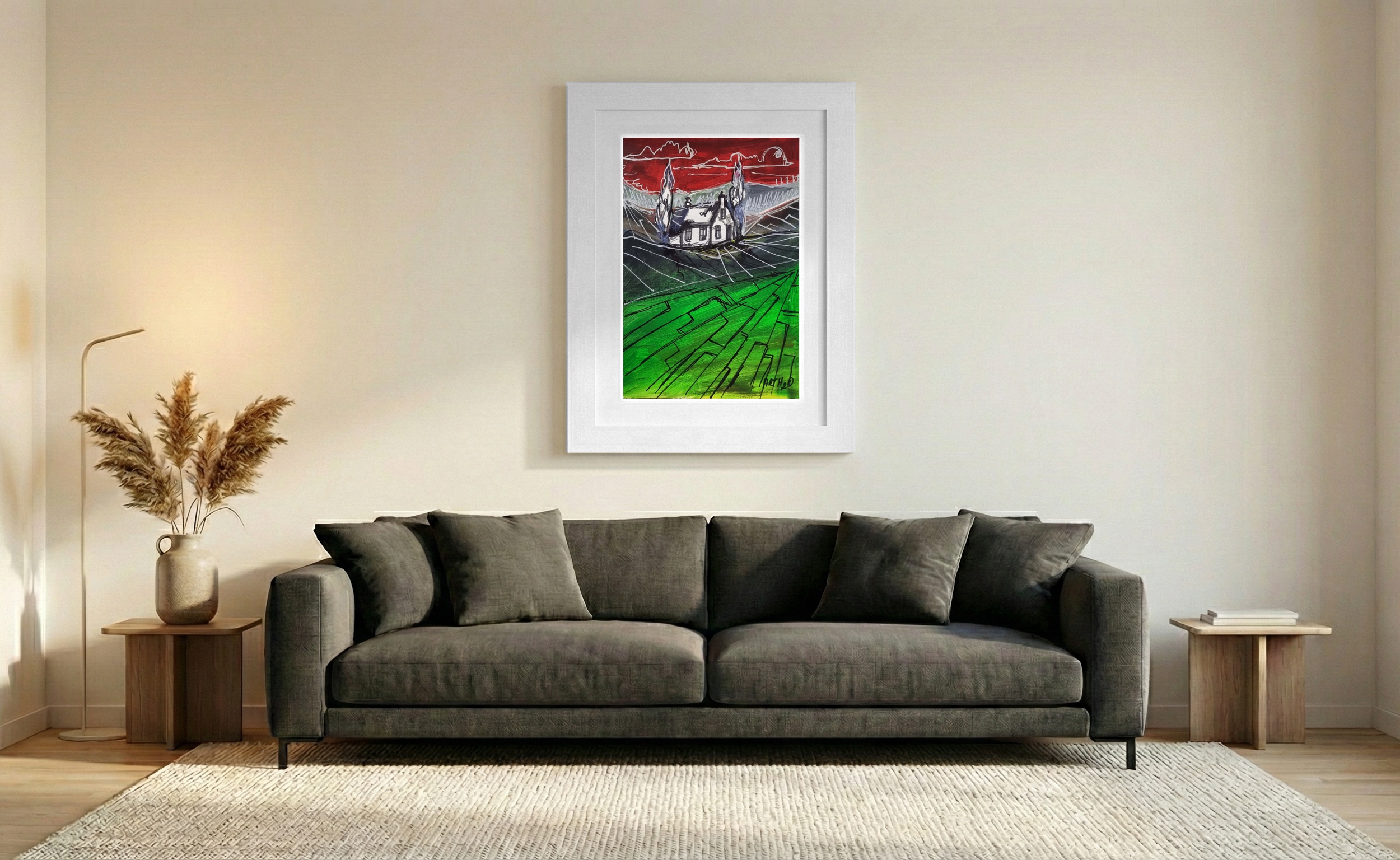 Midnight Blue Stormy Irish Night Landscape — art on the wall, room interior preview 1