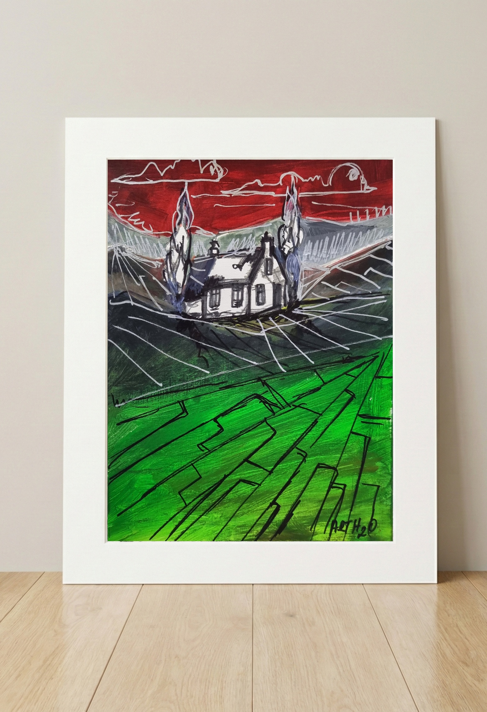 Midnight Blue Stormy Irish Night Landscape — art on the wall, room interior preview 3