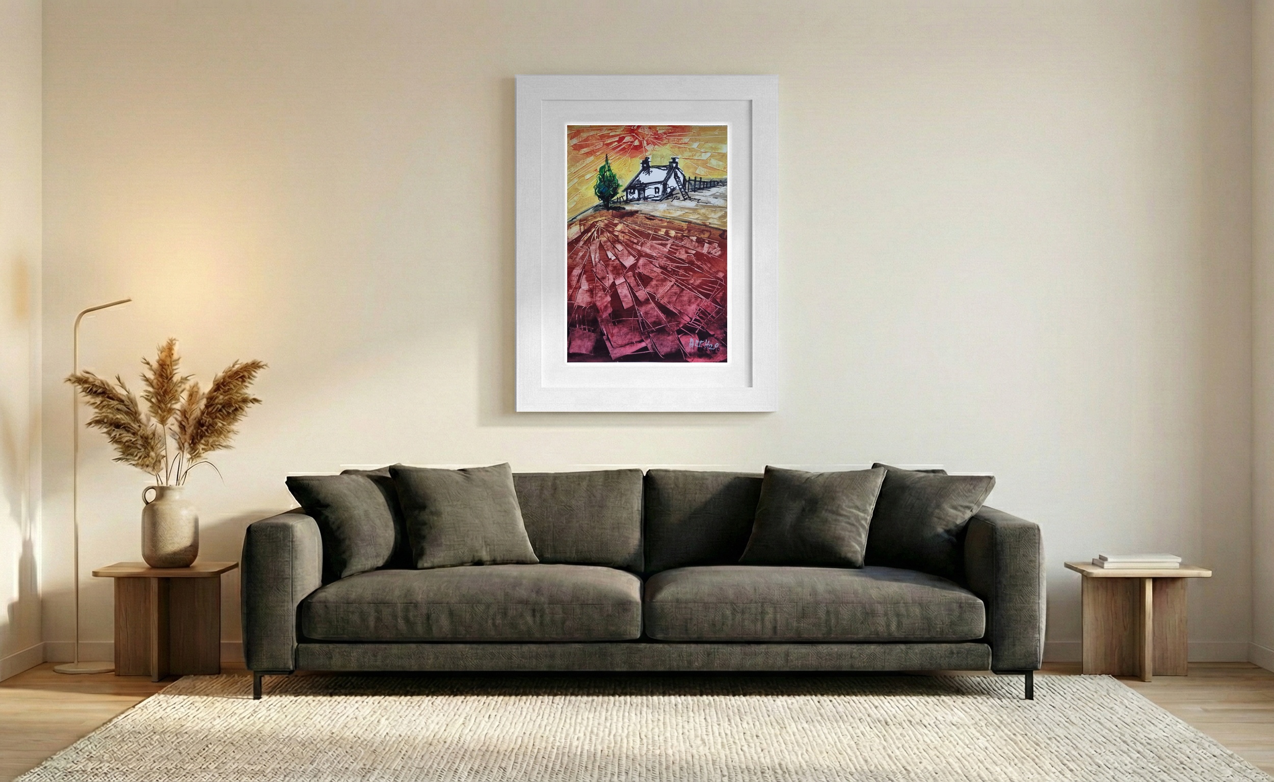 Blood Red Sky and Emerald Green Irish Landscape — art on the wall, room interior preview 1