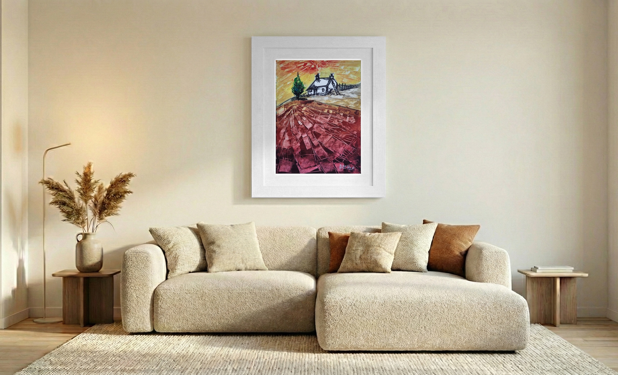 Blood Red Sky and Emerald Green Irish Landscape — art on the wall, room interior preview 2