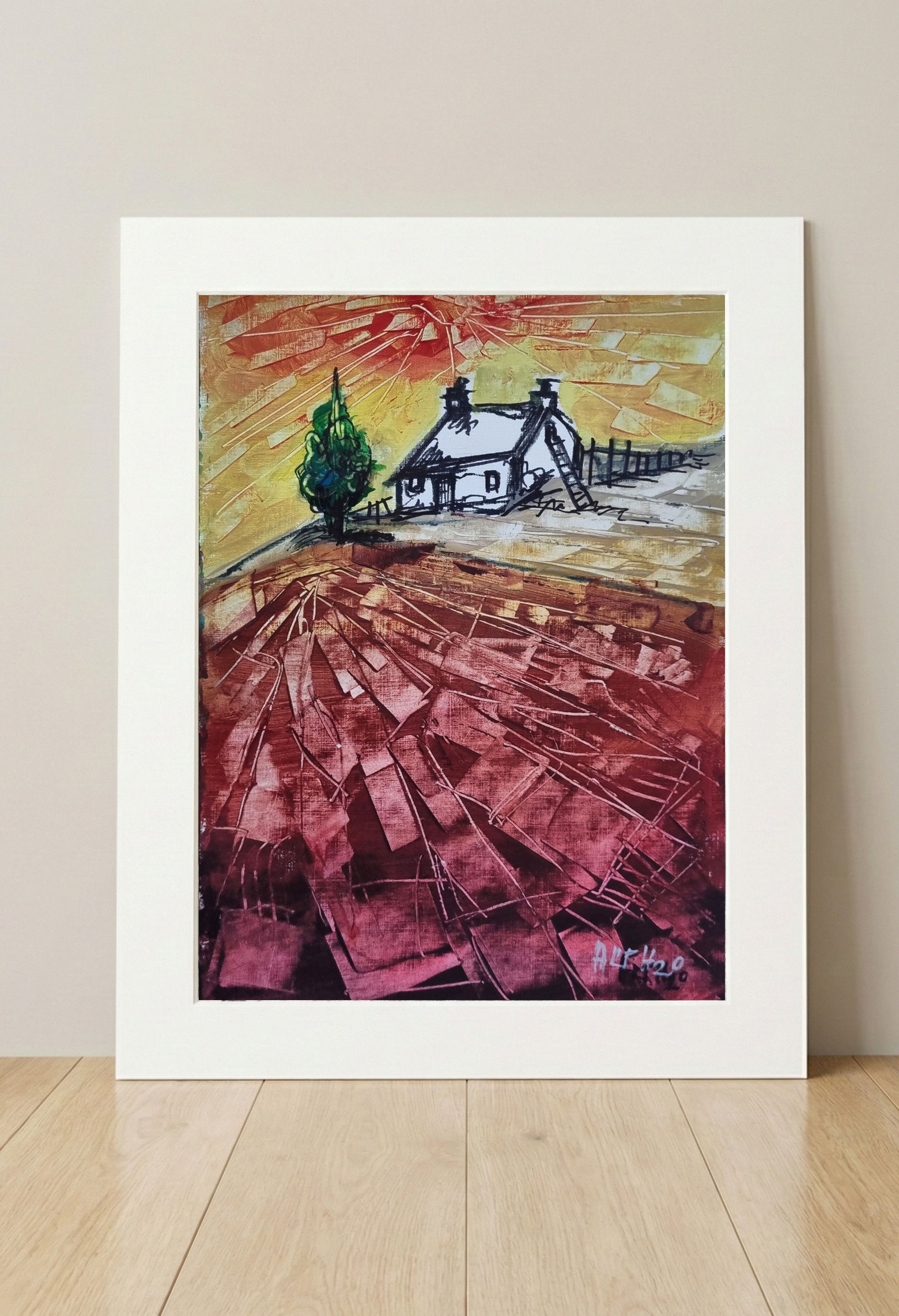 Blood Red Sky and Emerald Green Irish Landscape — art on the wall, room interior preview 3