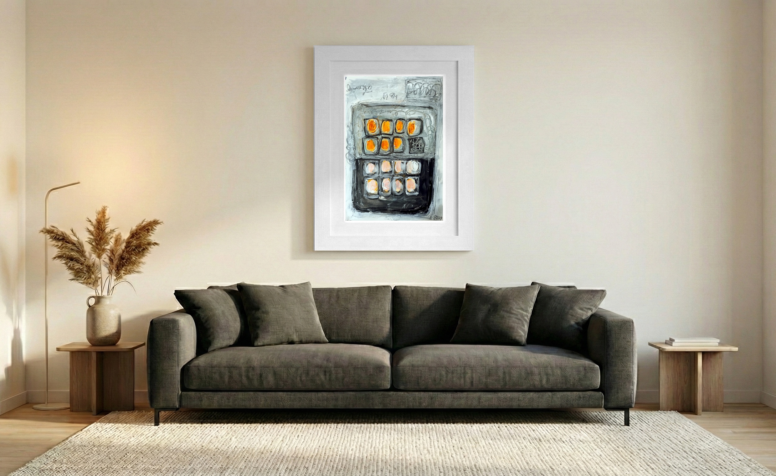 Retro-Futuristic Tech Abstract on Paper — art on the wall, room interior preview 2