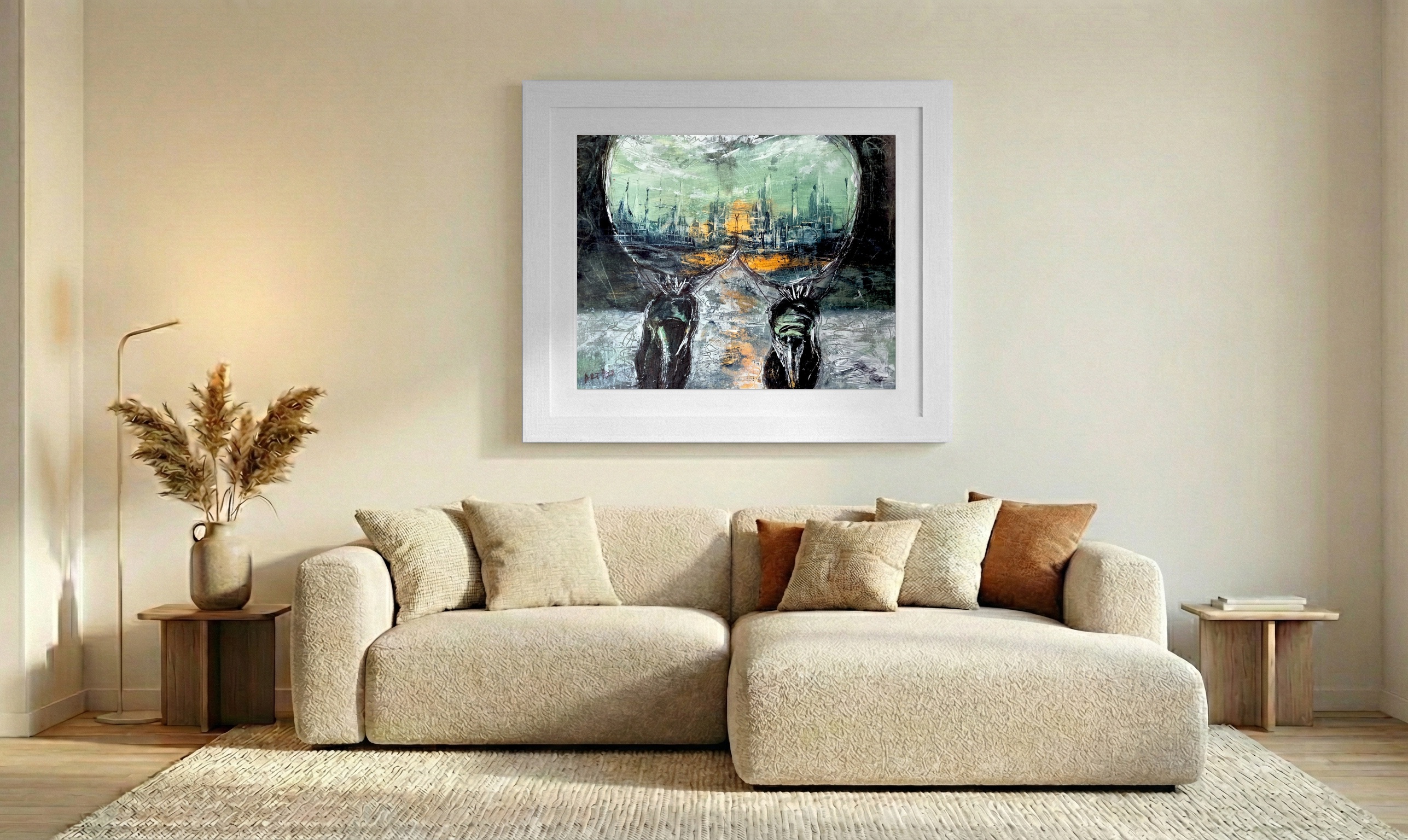 Soft Black and Orange Urban Silhouette — art on the wall, room interior preview 1