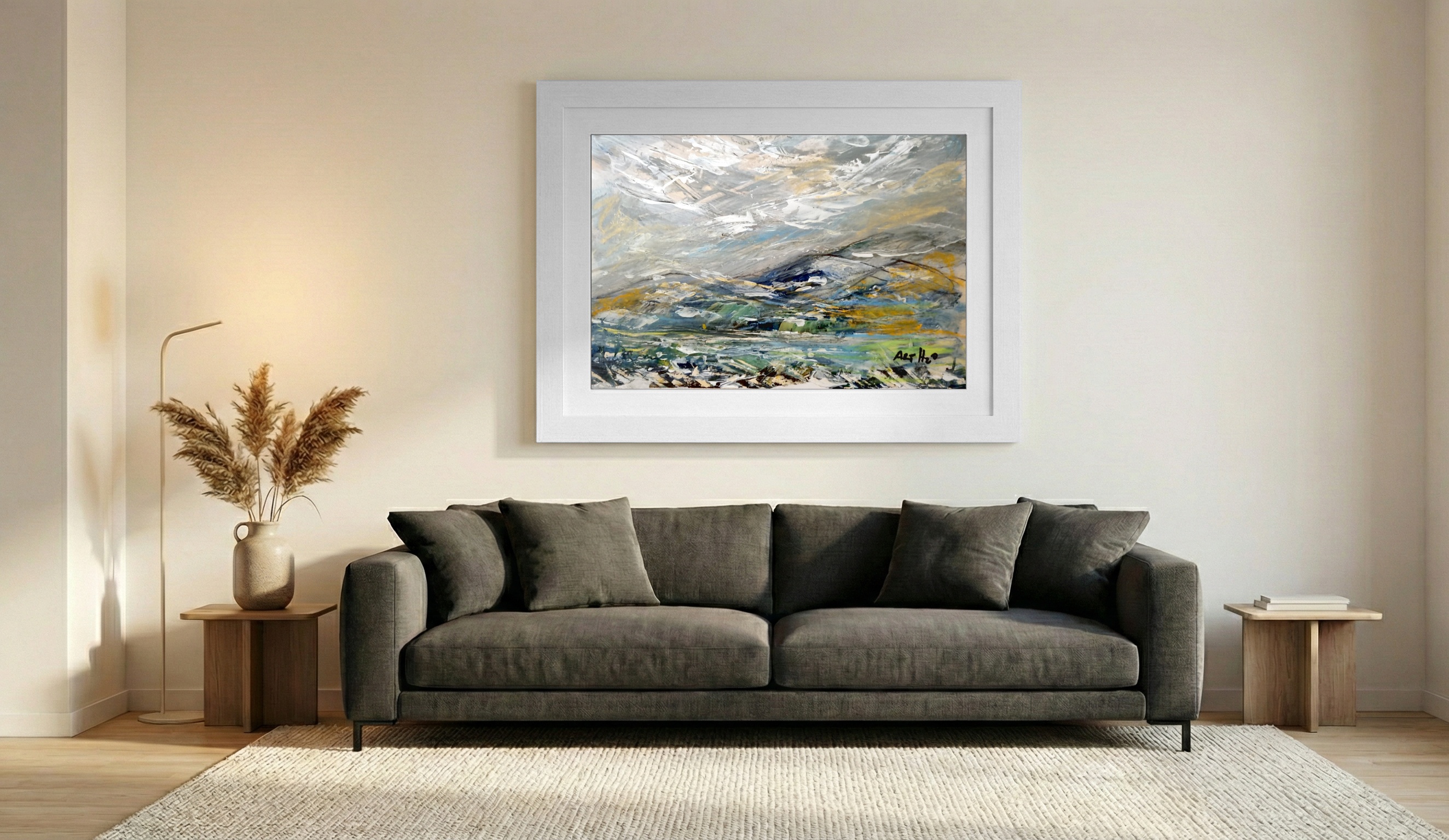 Dynamic Blue and Green Highland Landscape — art on the wall, room interior preview 1