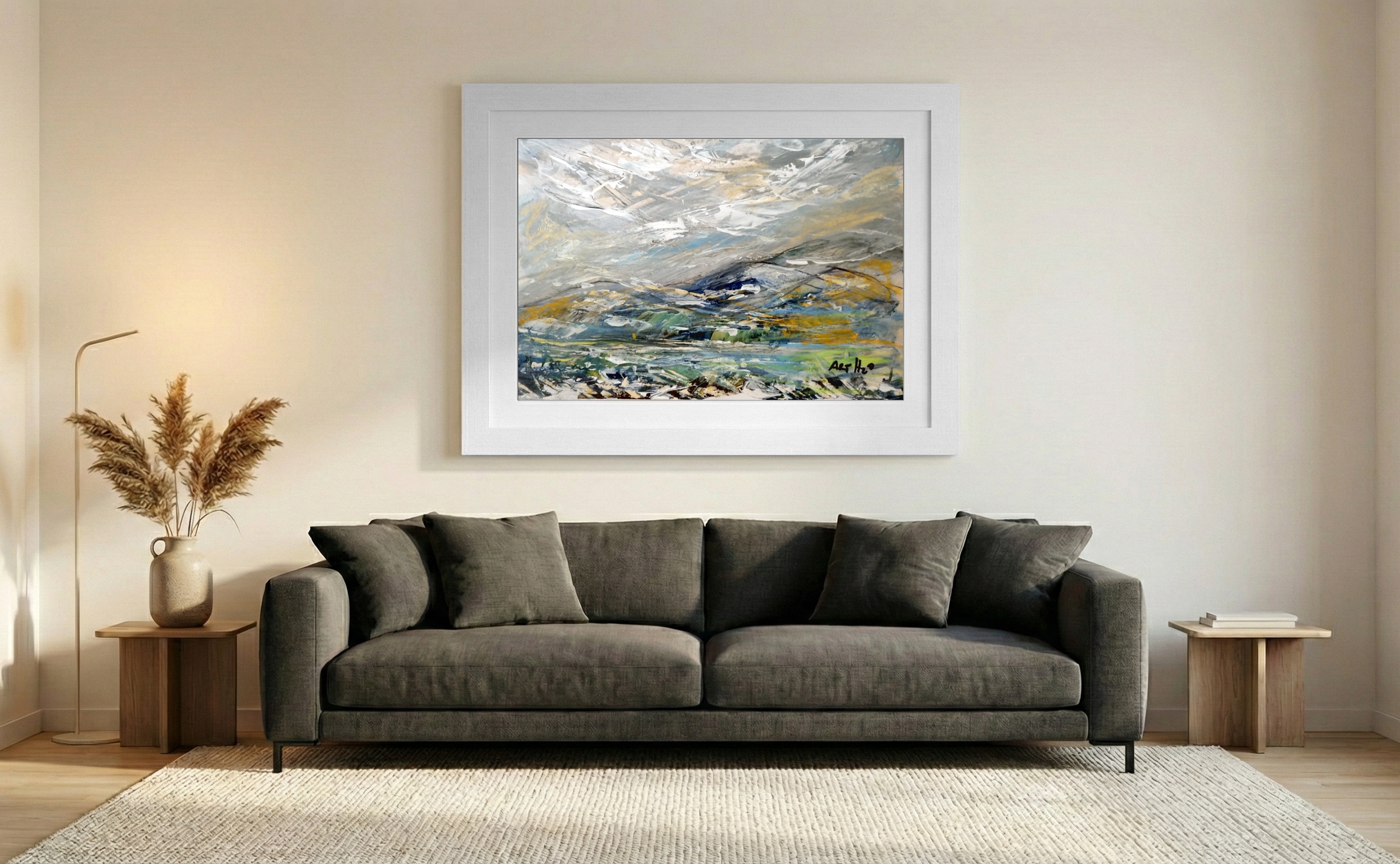 Dynamic Blue and Green Highland Landscape — art on the wall, room interior preview 2