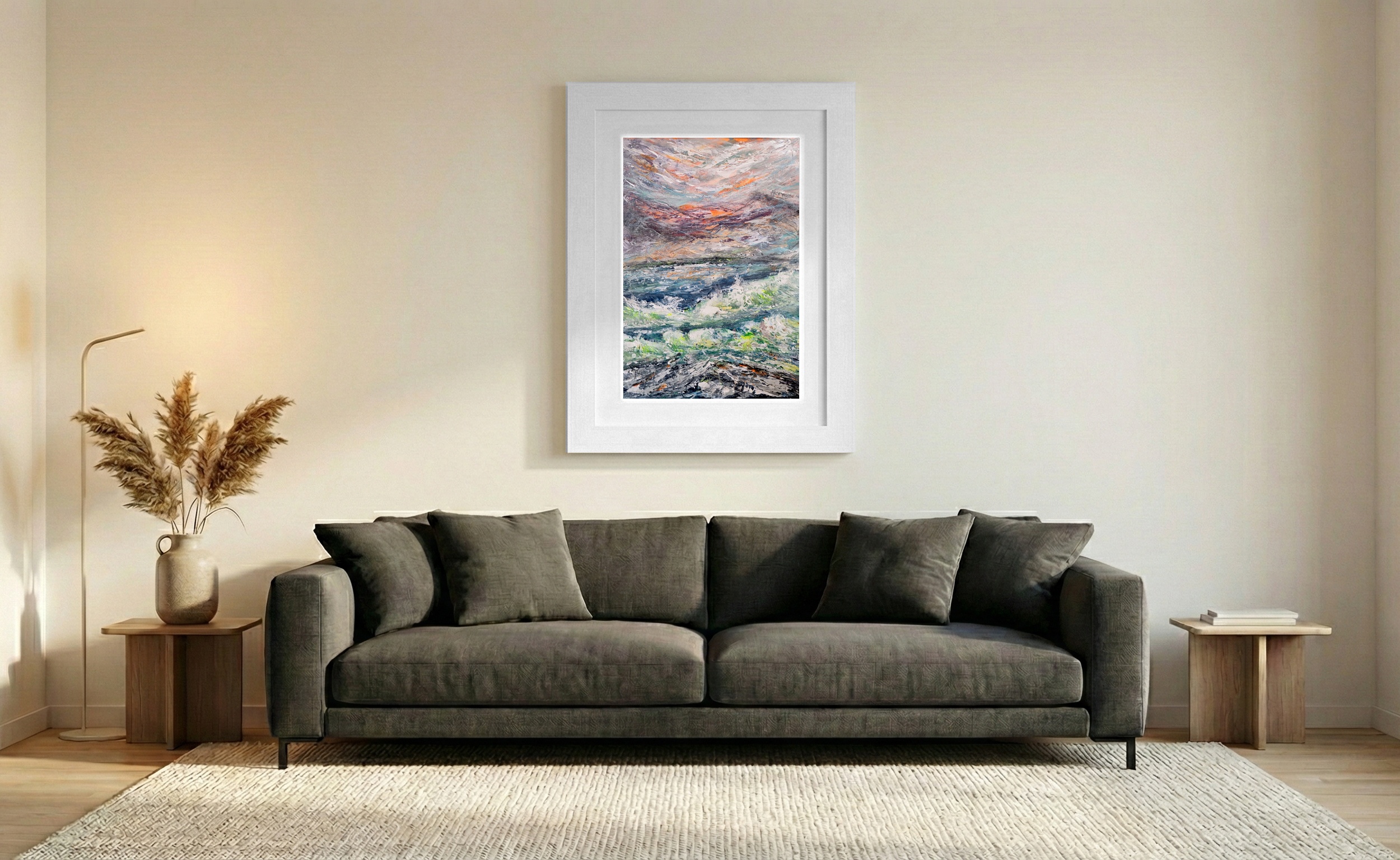 Moody Purple and Pink Atlantic Coast Scene — art on the wall, room interior preview 1