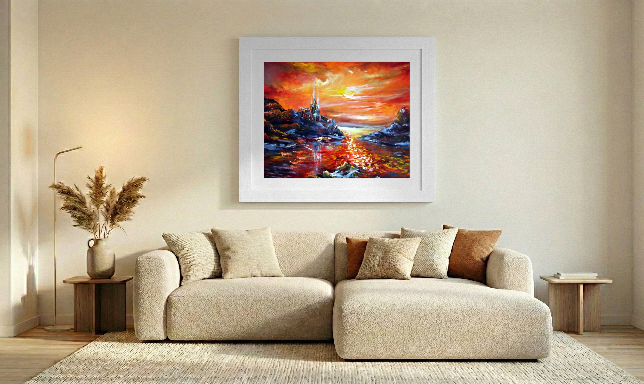 Fiery Orange Alcatraz Sunset — art on the wall, room interior preview 2