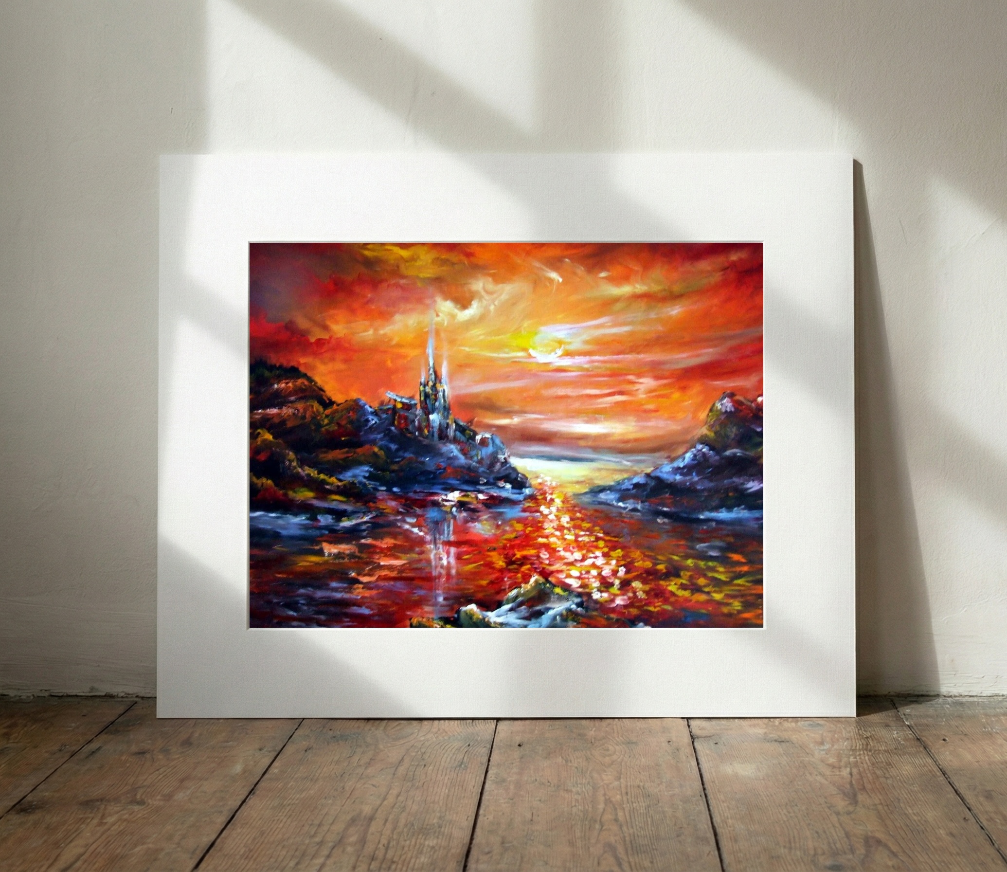 Fiery Orange Alcatraz Sunset — art on the wall, room interior preview 3