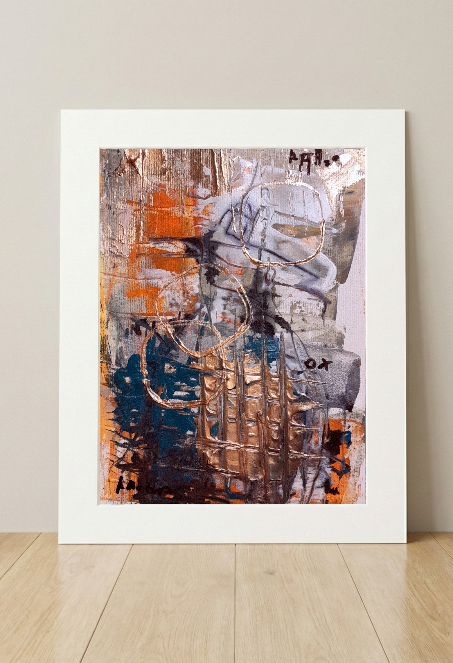 Industrial Gold and Copper Strategy Grid — art on the wall, room interior preview 3