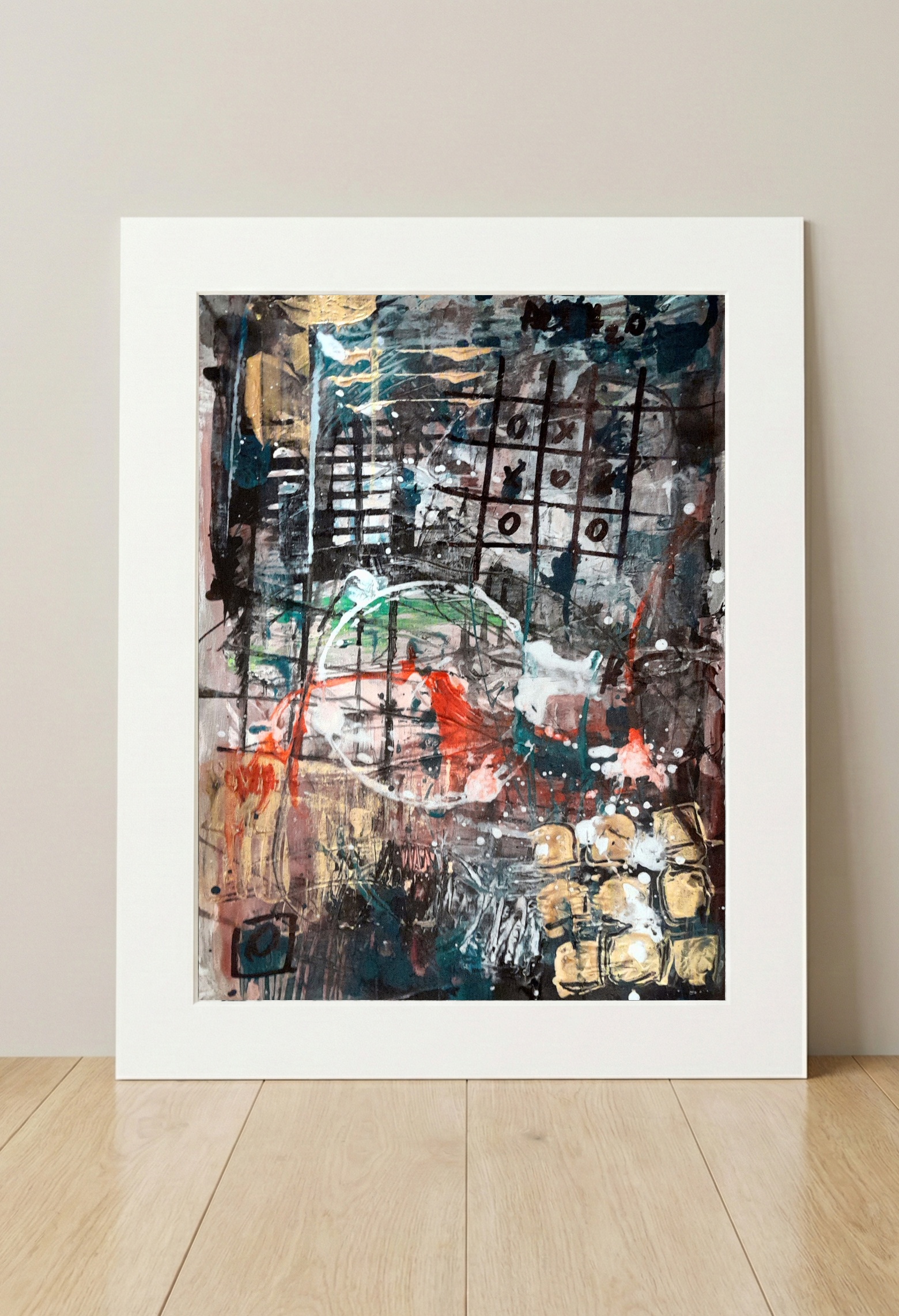 Ocean Blue and Gold Duality Abstract — art on the wall, room interior preview 3