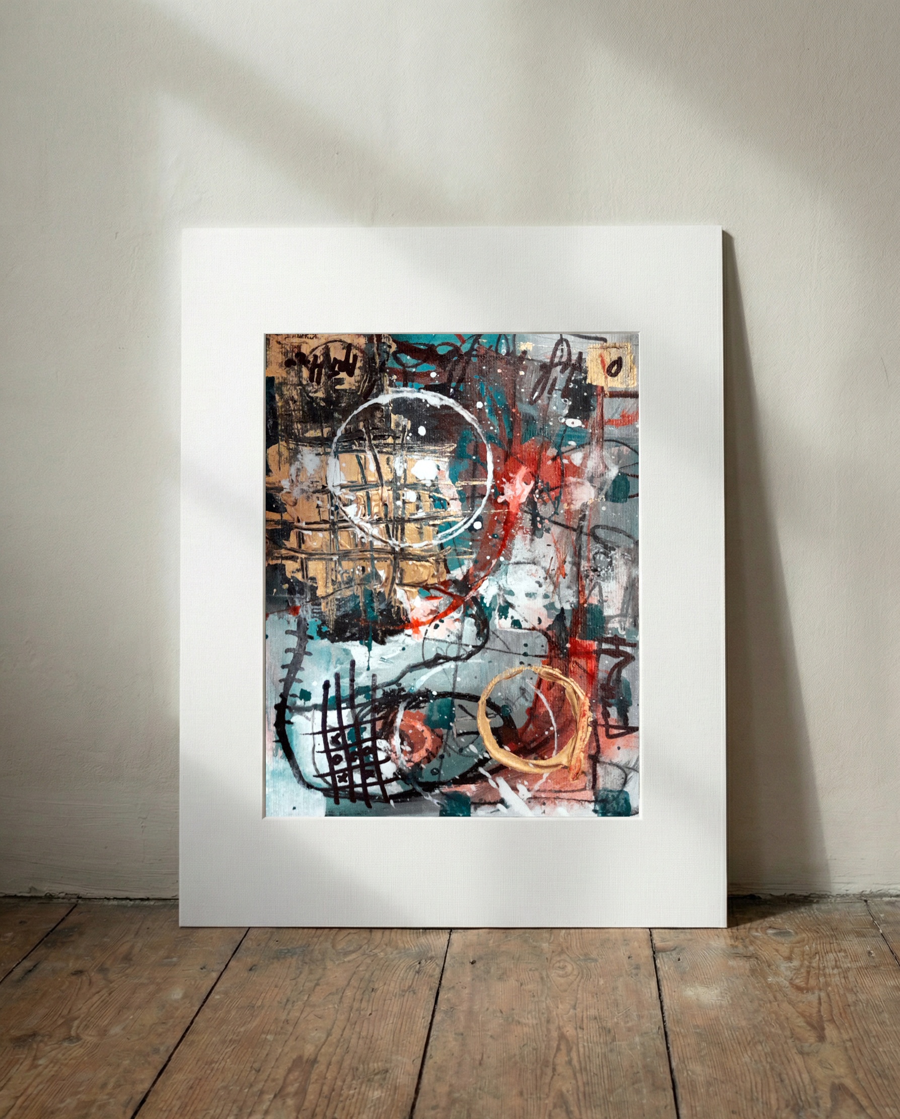 Electric Green and Orange Glitch Art — art on the wall, room interior preview 2