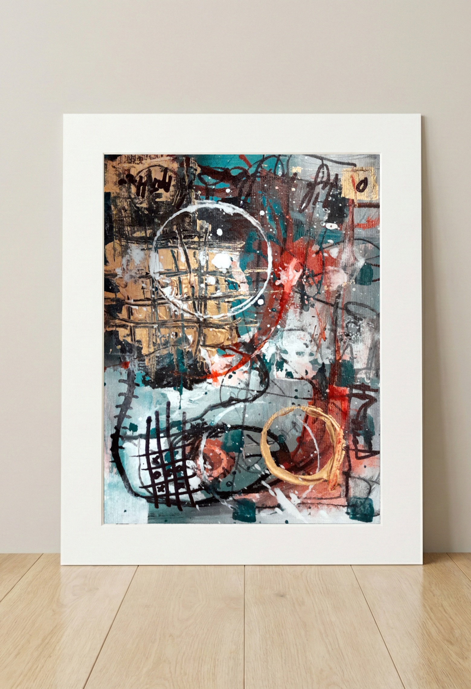 Electric Green and Orange Glitch Art — art on the wall, room interior preview 3