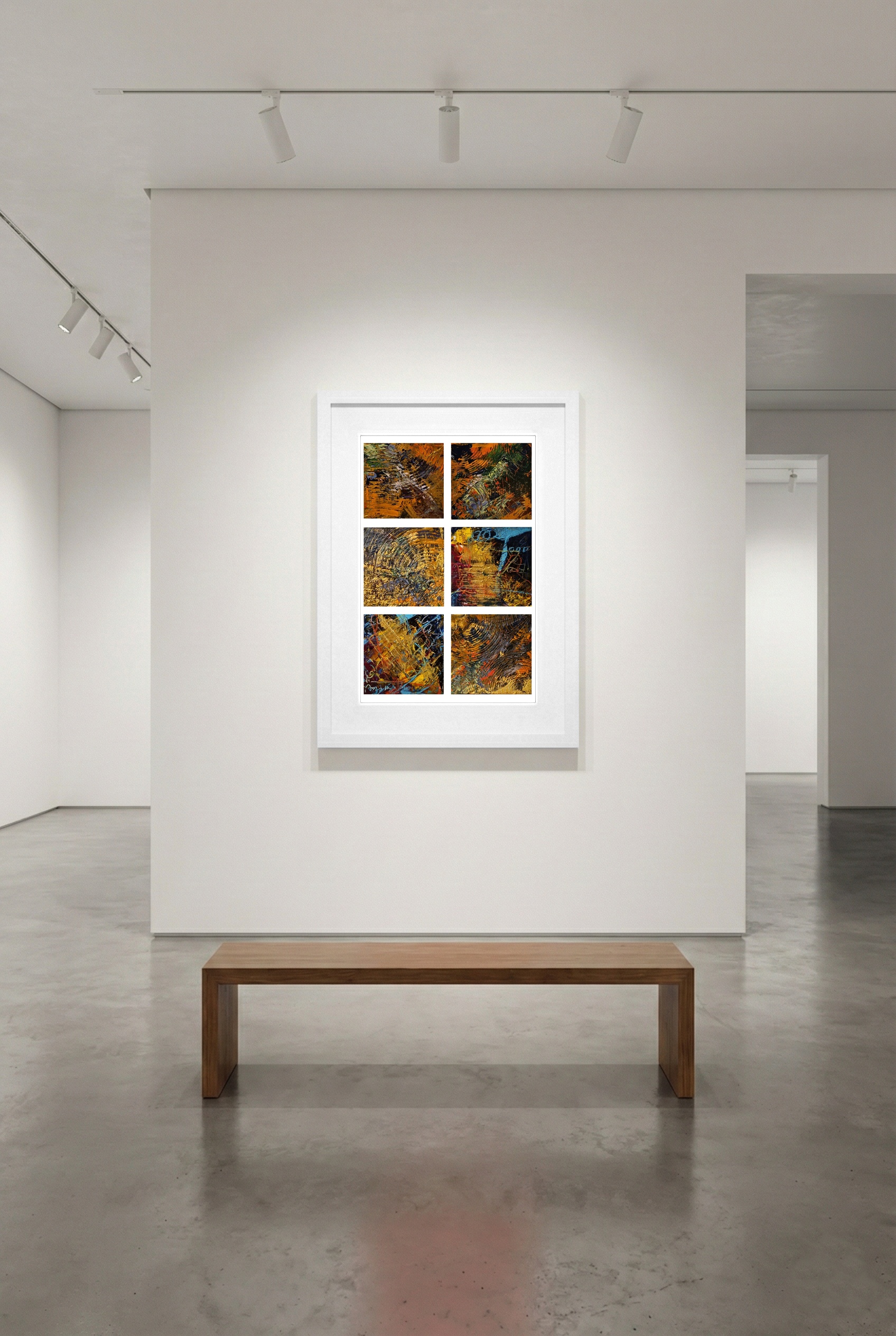 Metallic Orange and Green Hexaptych — art on the wall, room interior preview 3