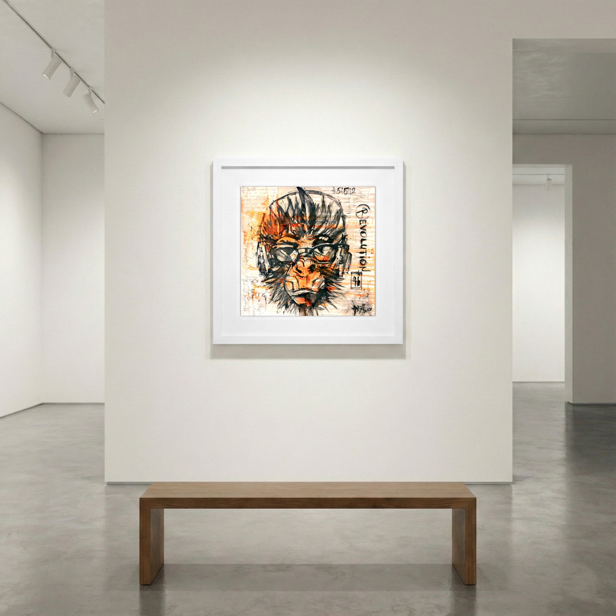 Urban Monkey in Sepia and Black Acrylic — art on the wall, room interior preview 1