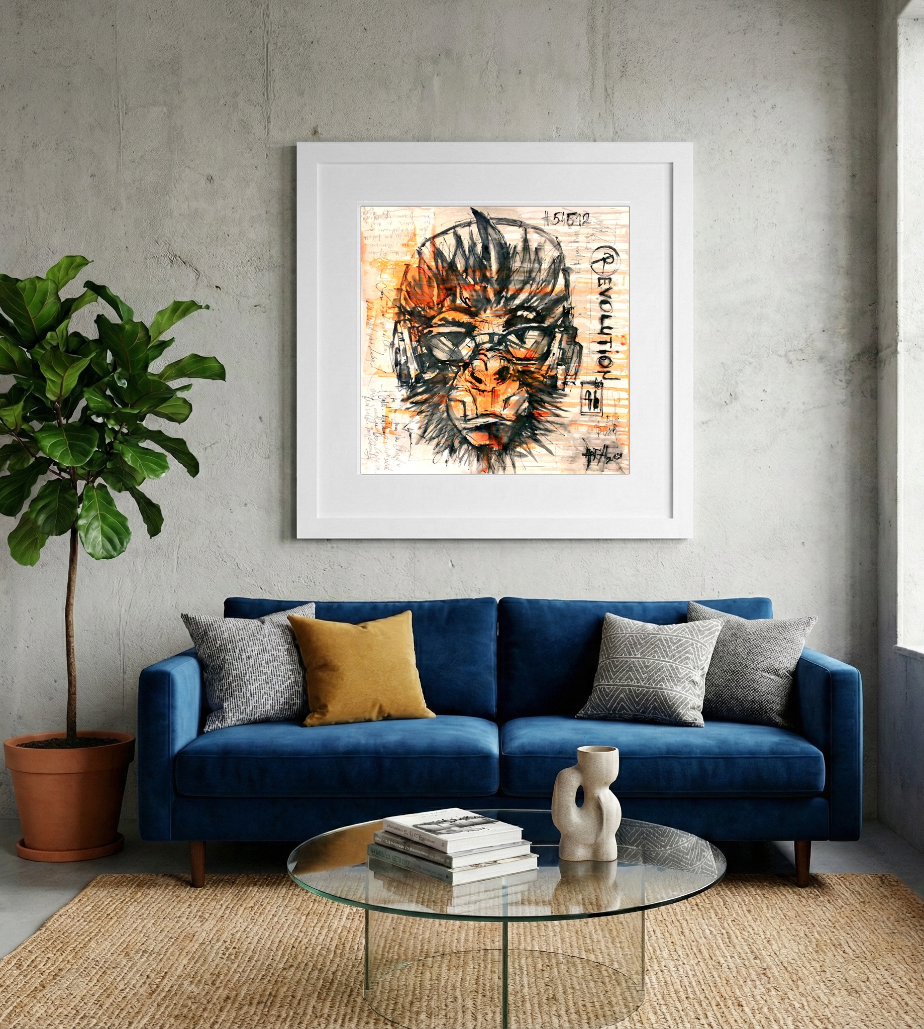 Urban Monkey in Sepia and Black Acrylic — art on the wall, room interior preview 2