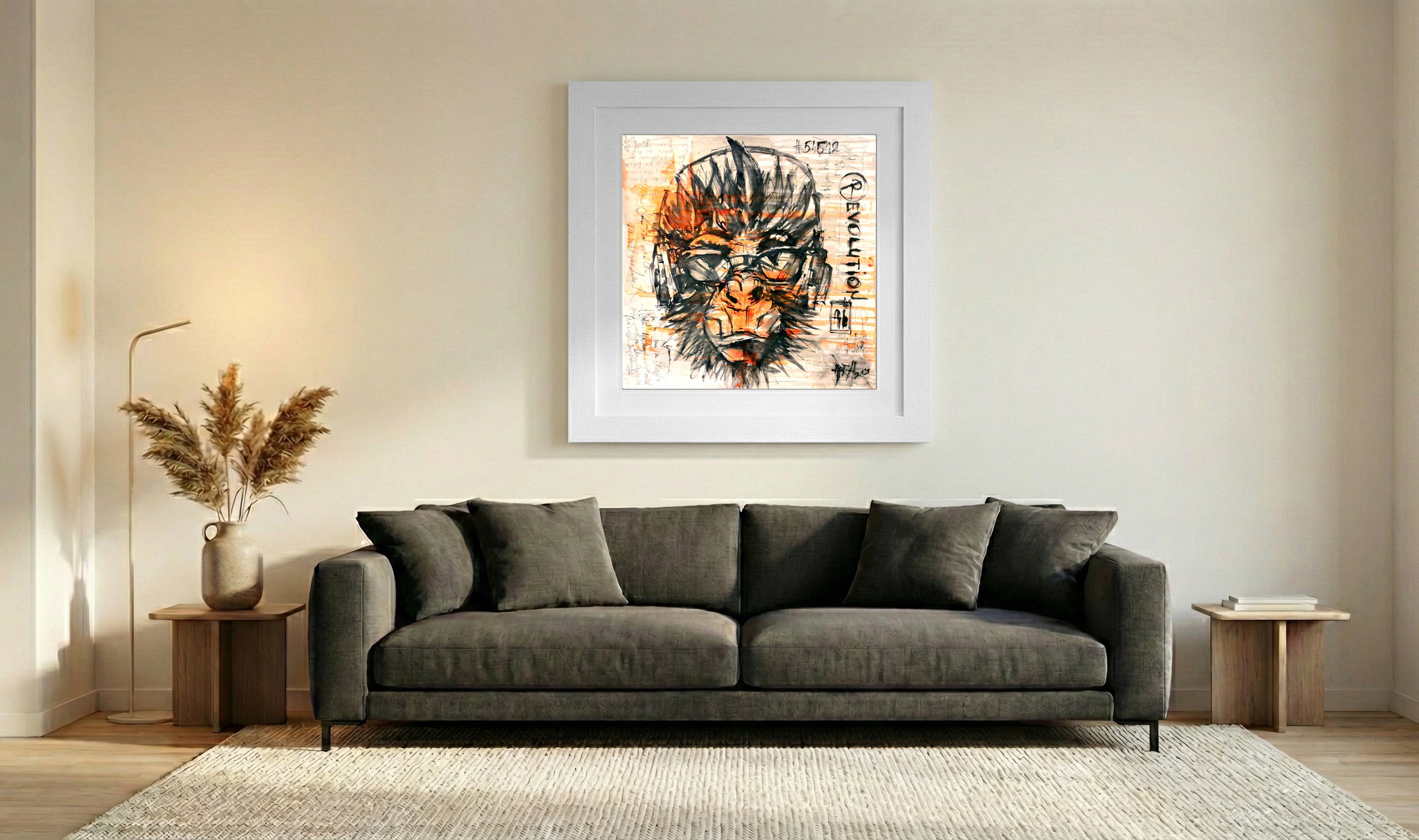 Urban Monkey in Sepia and Black Acrylic — art on the wall, room interior preview 3