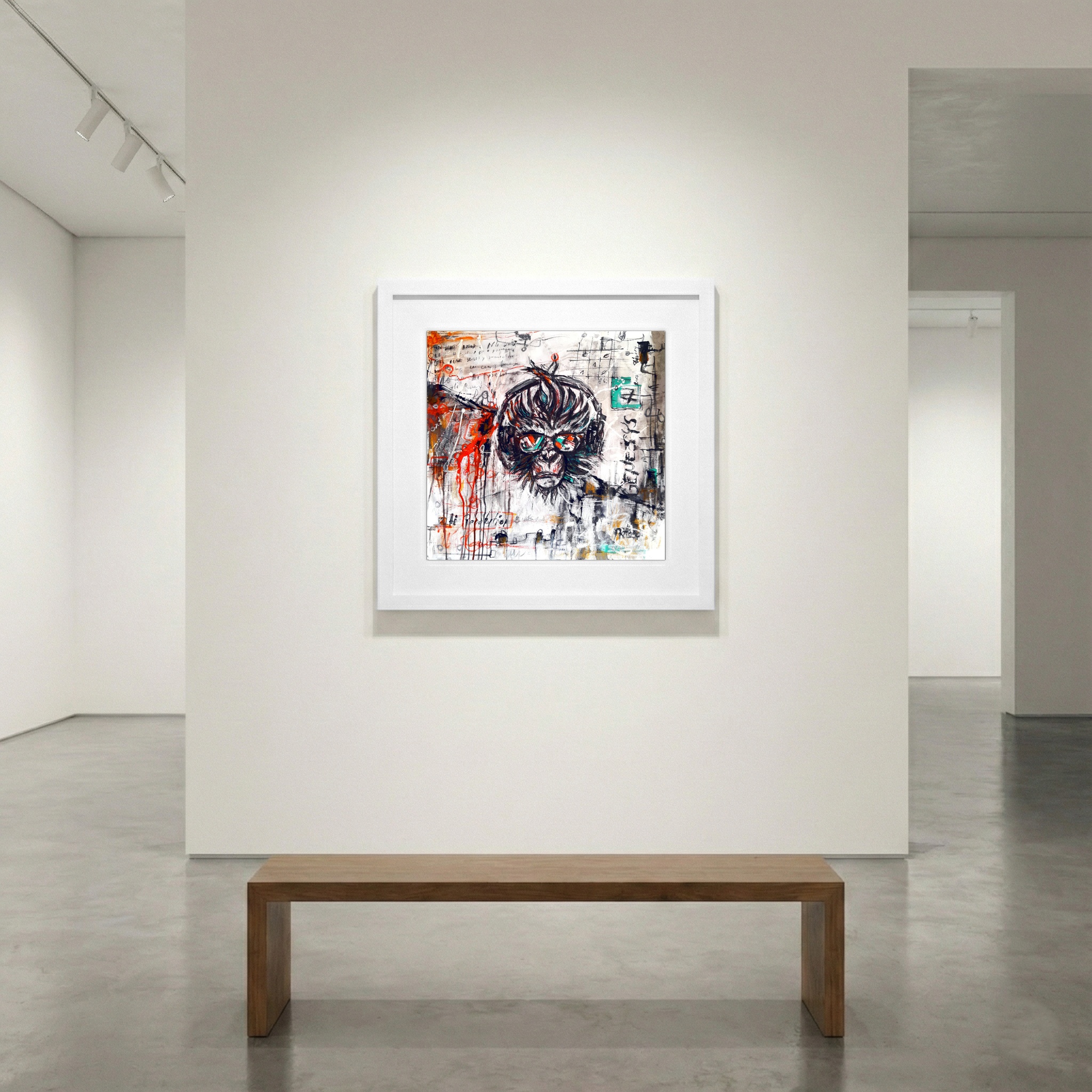 Graffiti-Style Monkey in Orange and Teal — art on the wall, room interior preview 1