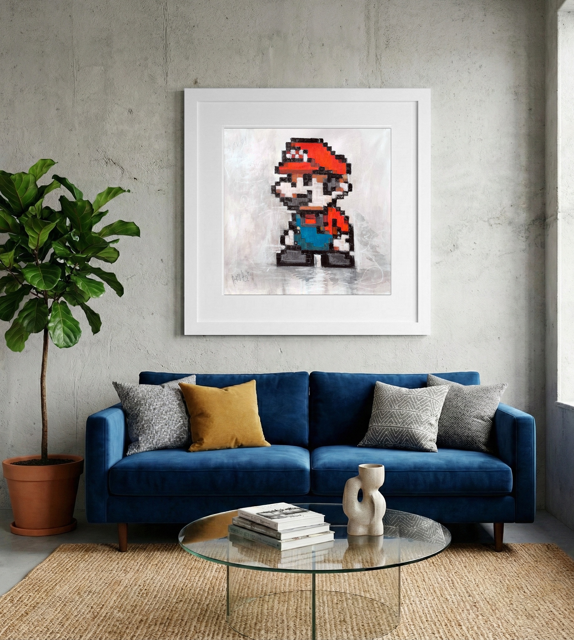 Plumber Hero in Retro Pop Art Acrylic — art on the wall, room interior preview 2