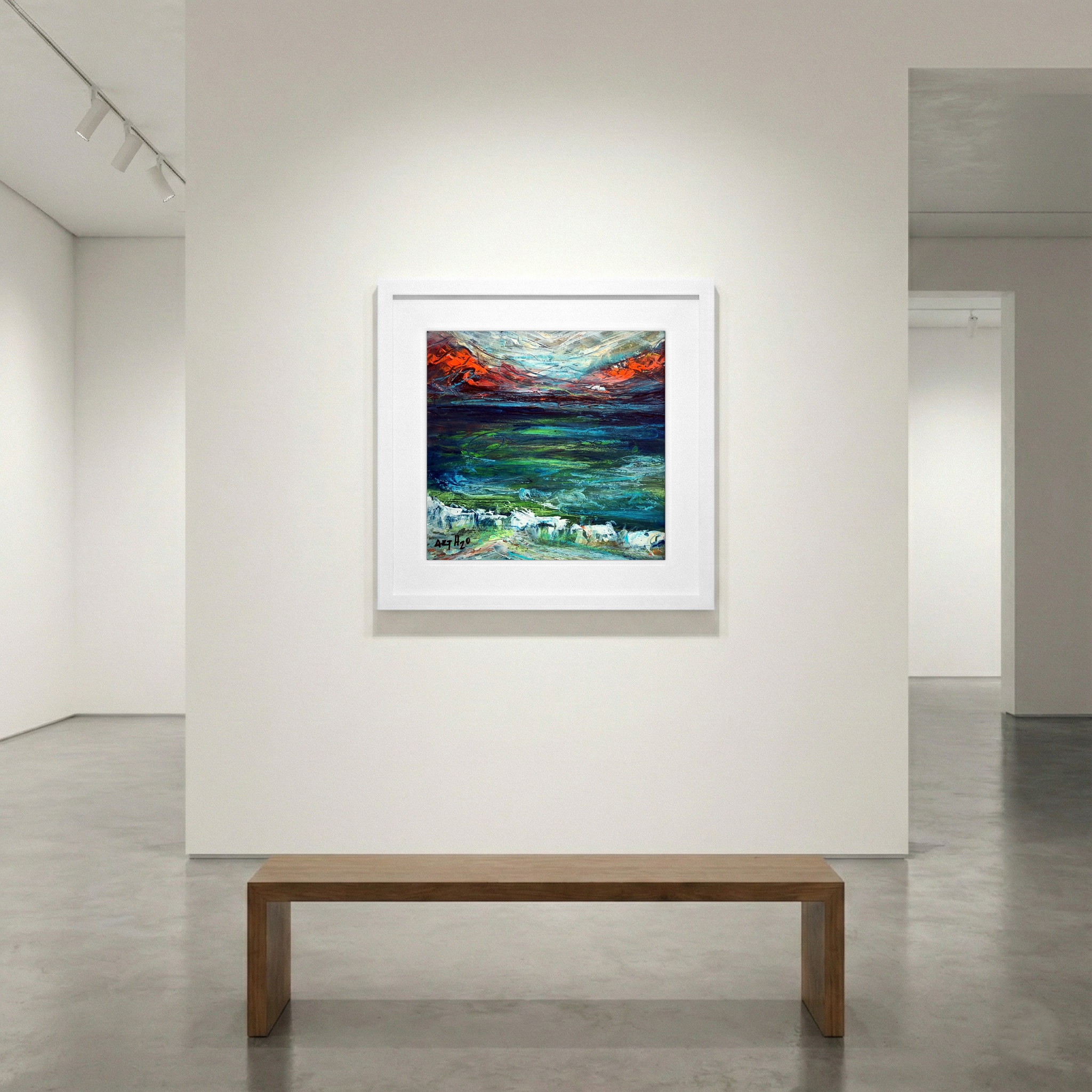 Contrast of Red Mountains and Sea — art on the wall, room interior preview 1