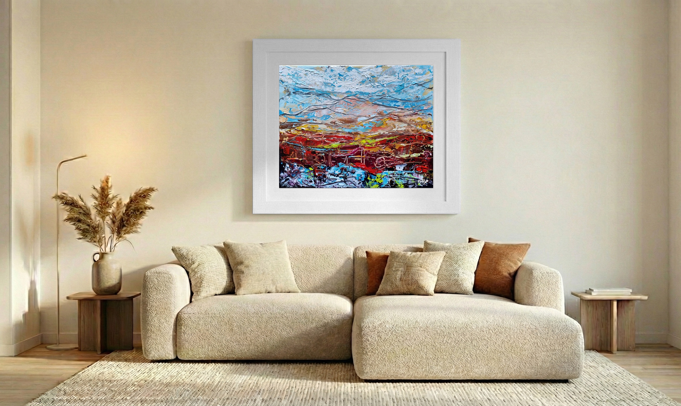 Red and Blue Abstract Highland Beauty — art on the wall, room interior preview 2
