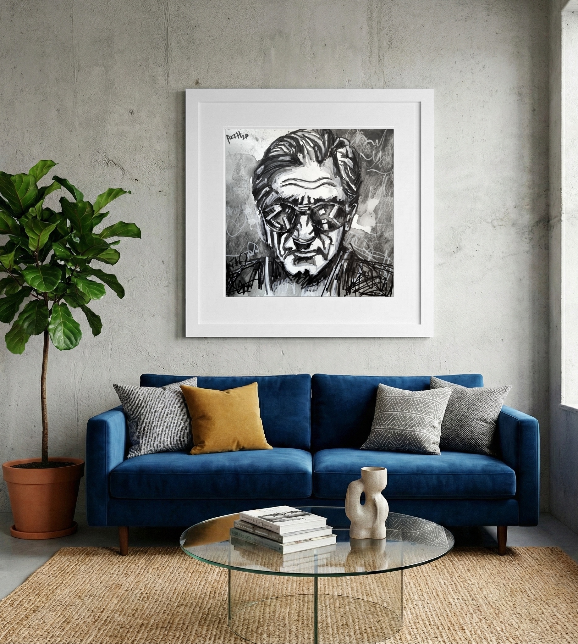 Black and White Portrait of The Irishman — art on the wall, room interior preview 2