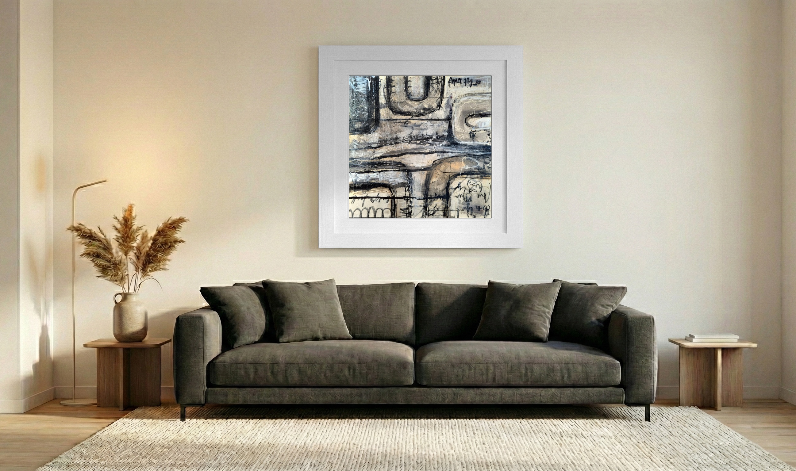 Monochrome Textures in Gray and White — art on the wall, room interior preview 3