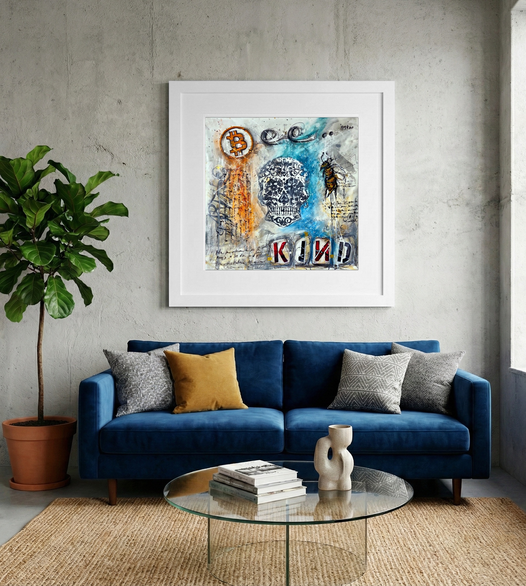 Pop Art Crypto Skull in Bold Colors — art on the wall, room interior preview 2
