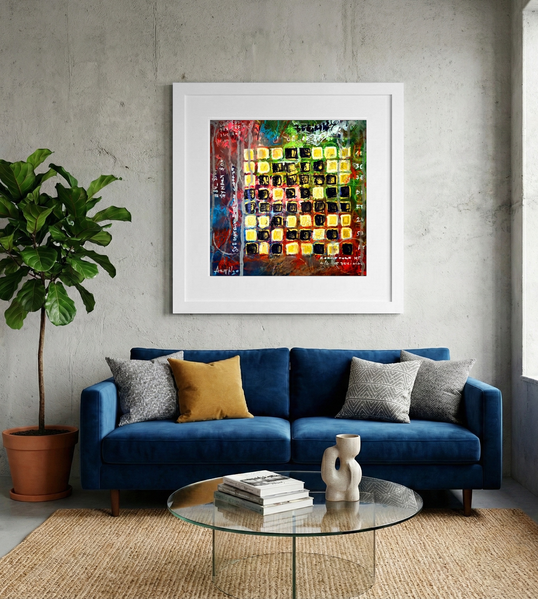 Red Green and Black 8-Bit Matrix — art on the wall, room interior preview 2