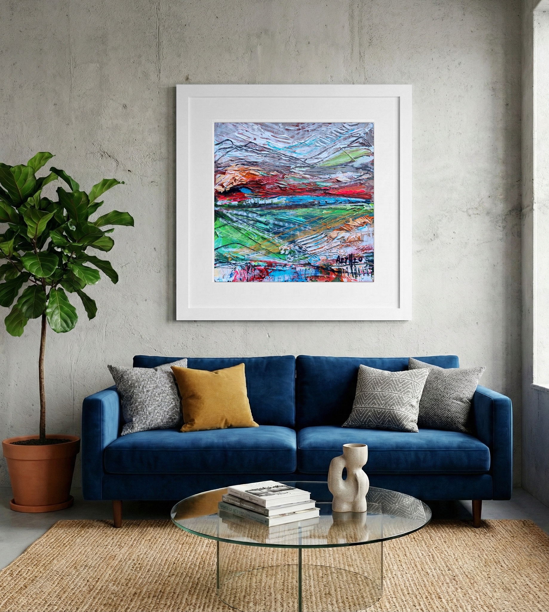 Layered Atlantic Abstract — art on the wall, room interior preview 2