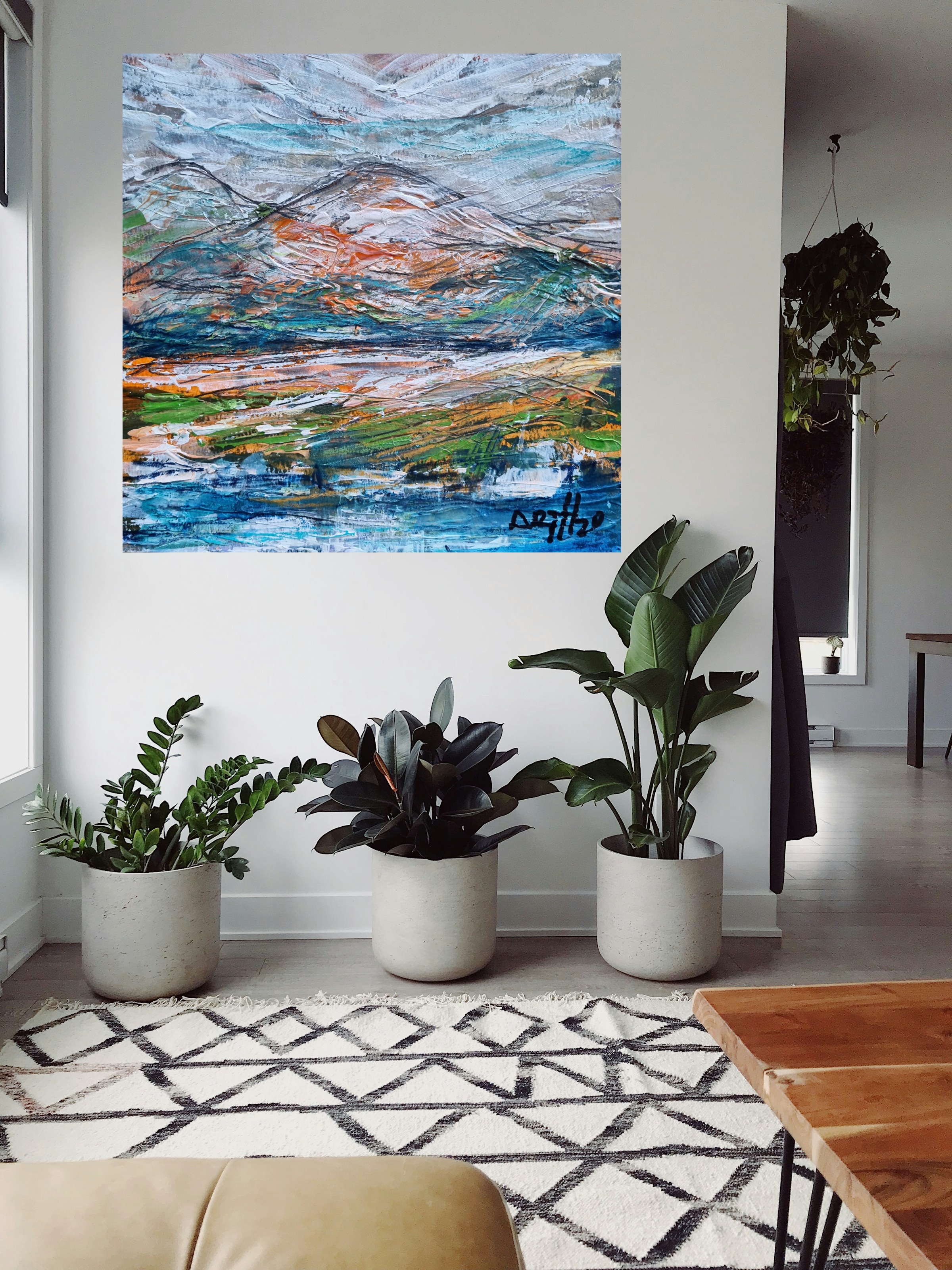 Deep Gray Mountain Expressionism — art on the wall, room interior preview 3