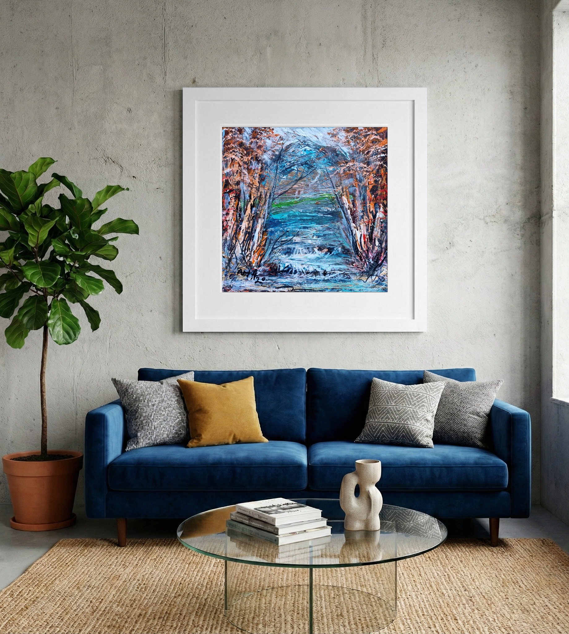 Turquoise Glade Abstract Landscape — art on the wall, room interior preview 2