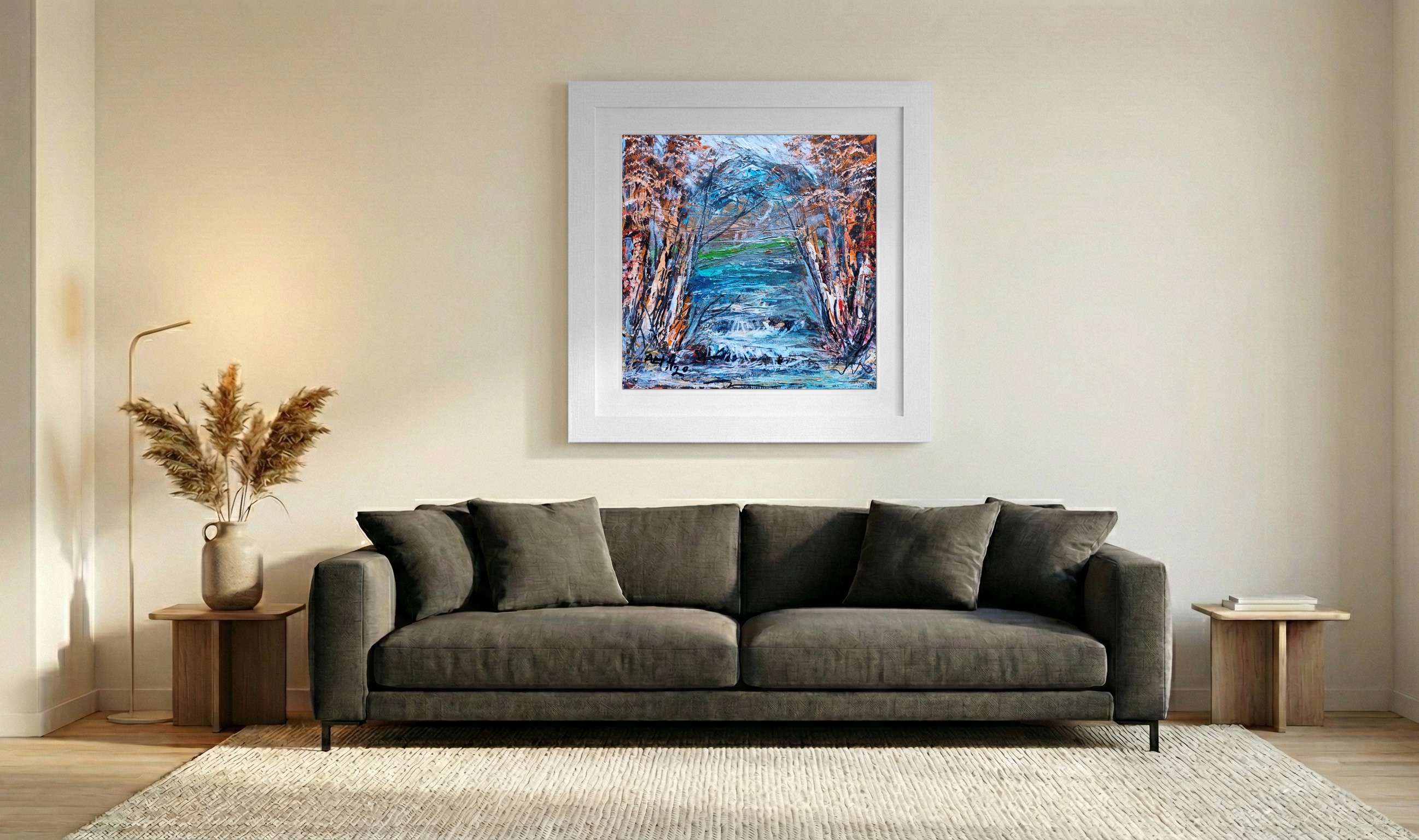 Turquoise Glade Abstract Landscape — art on the wall, room interior preview 3